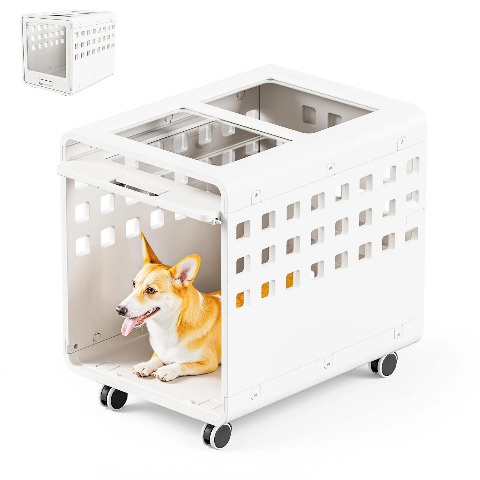 Carefully Designed SOLOWINNER Acrylic Dog Crate with Wheels for Small Medium Pets – Indoor Side Table Kennel Powerful