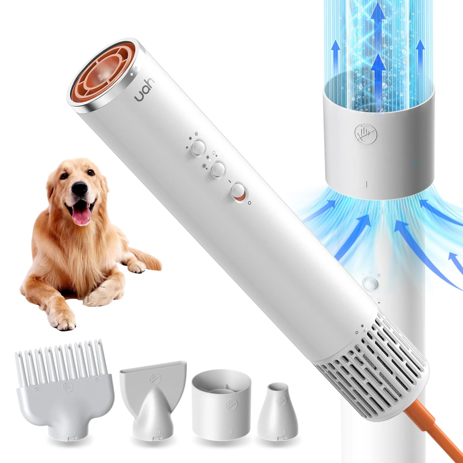 Smooth uahpet Dog Dryer Pro – 62 M S Wind NTC Smart Temp Control 170M Negative Ions Quiet Lightweight