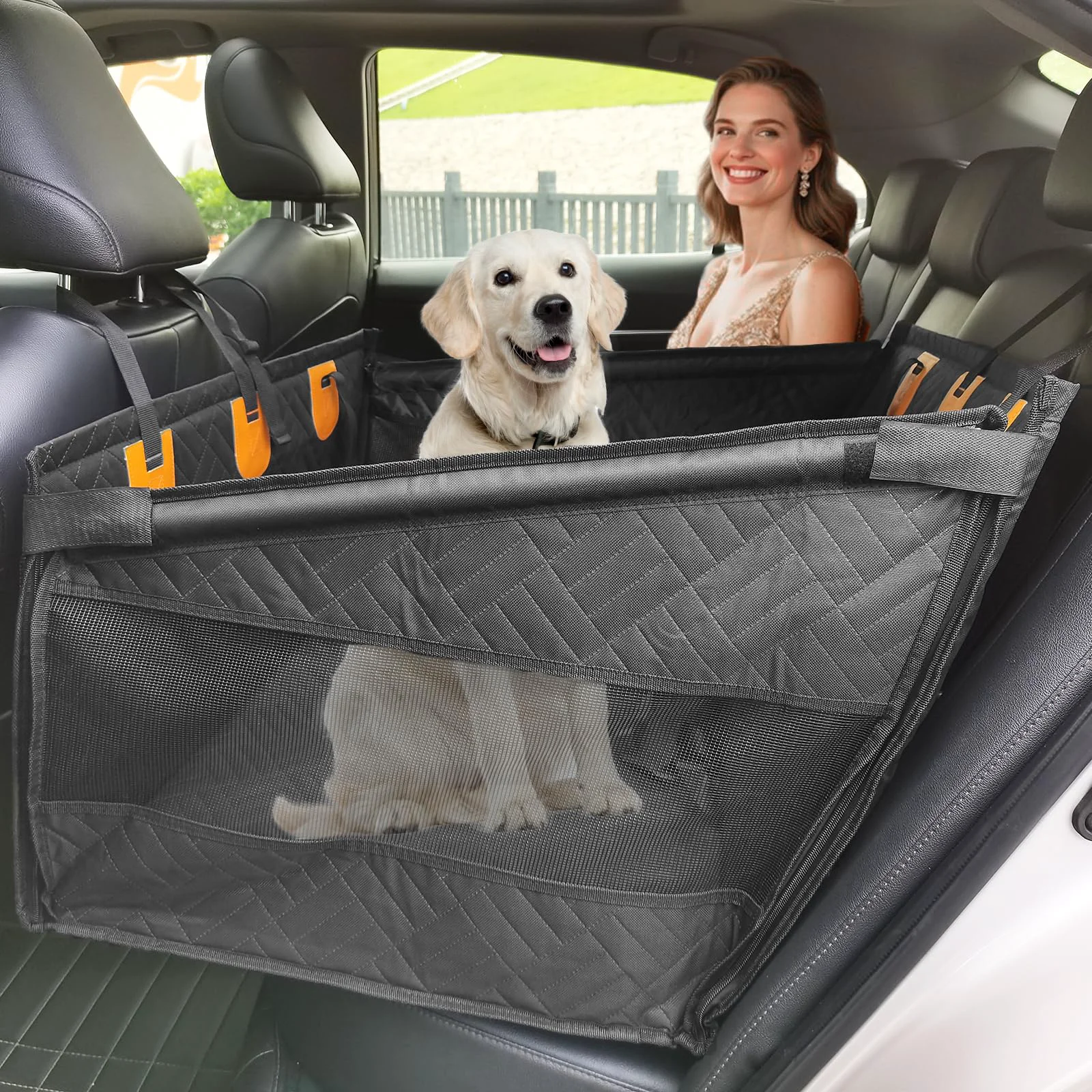 High-Quality Imaboie Large Dog Car Seat Up to 110 lbs – Waterproof Backseat Extender with Mesh Safety Belt Storage Organic