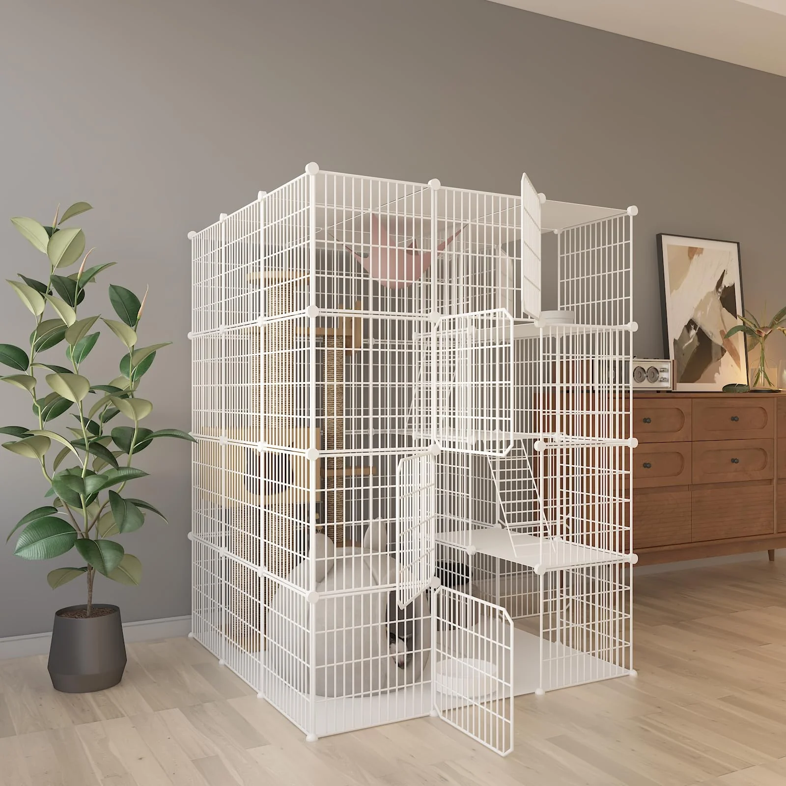 Prestigious Leptzoa Large 4-Tier Cat Cage Indoor – Detachable Metal Wire Enclosure Pure
