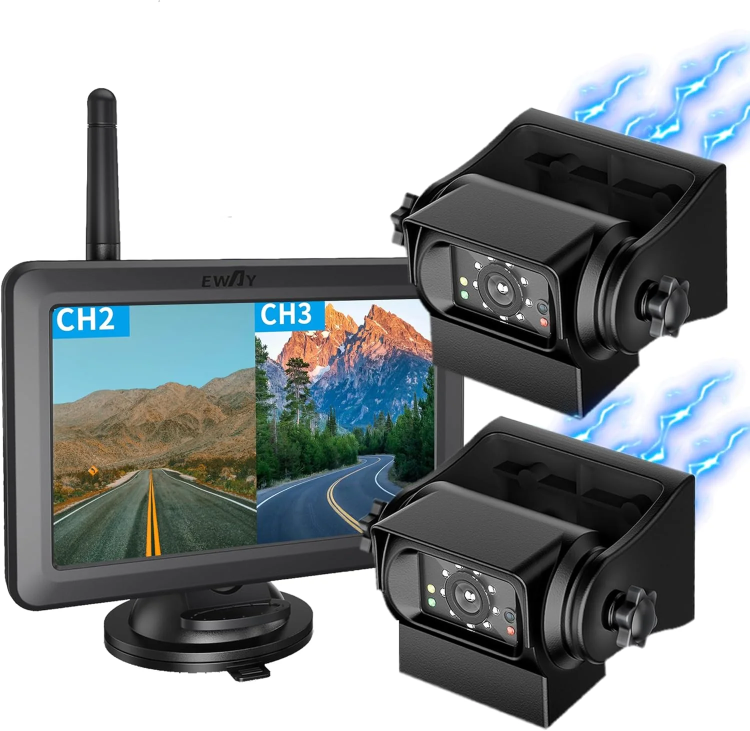 Exceptional EWAY 2 Magnetic Wireless Backup Cameras HD1080P w 5 Split Screen Monitor Portable No Wiring Trailer Hitch IR Night Vision Rear View Camera for Truck Pickup RV Camper 5th Wheel Boat Horse Trailer Expertly Made