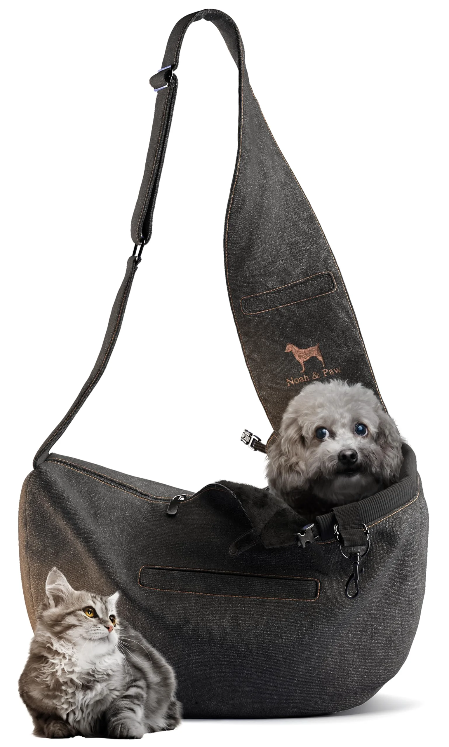 Eco-Friendly Noah Paw Dog Sling Carrier for Small Dogs 5-18 lb Adjustable Denim Carrier with 3x Safety Machine Washable Superior