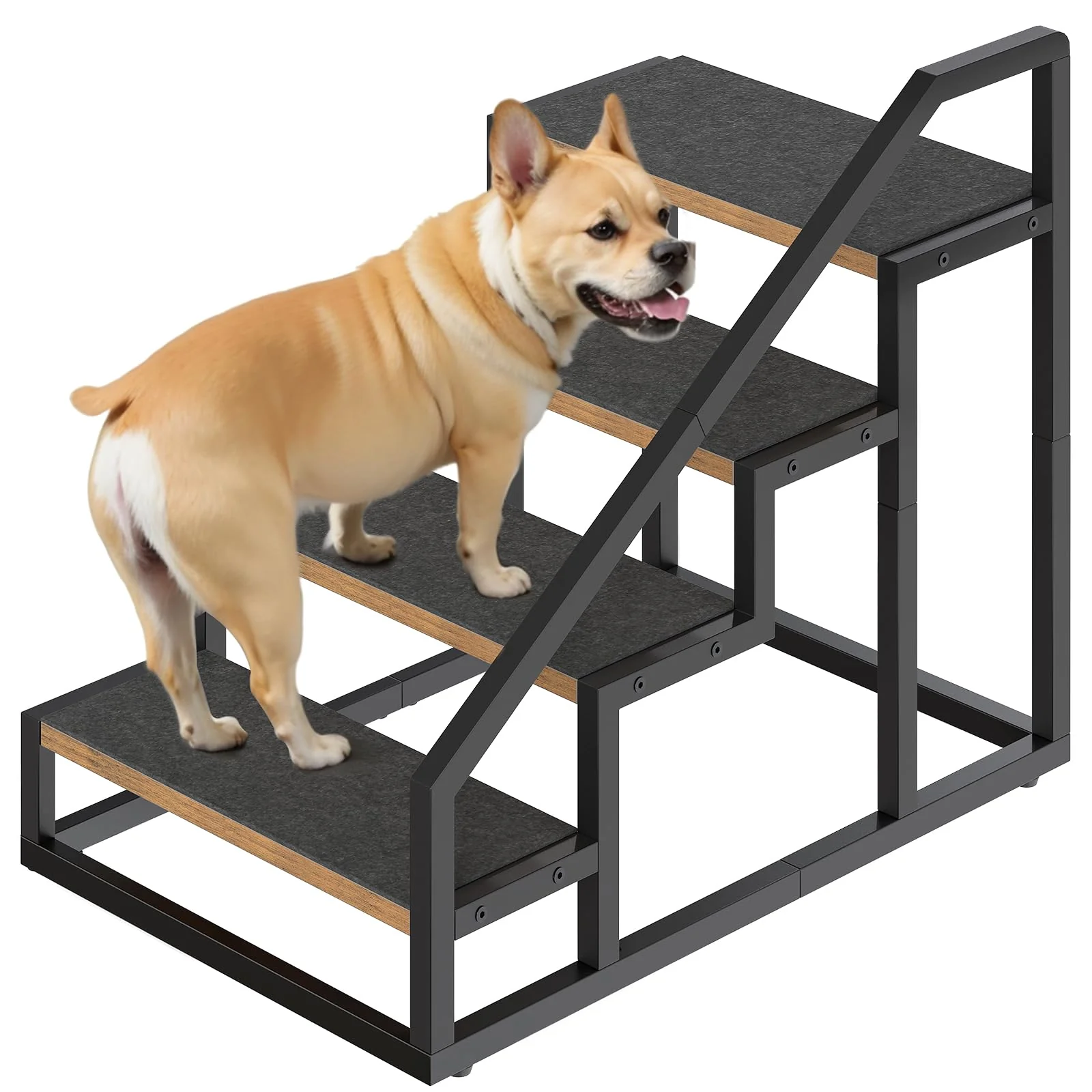 Artisan YATINEY Dog Stairs 4-Steps LT01BR — Rustic Brown Black 20.5in Tall Flexible