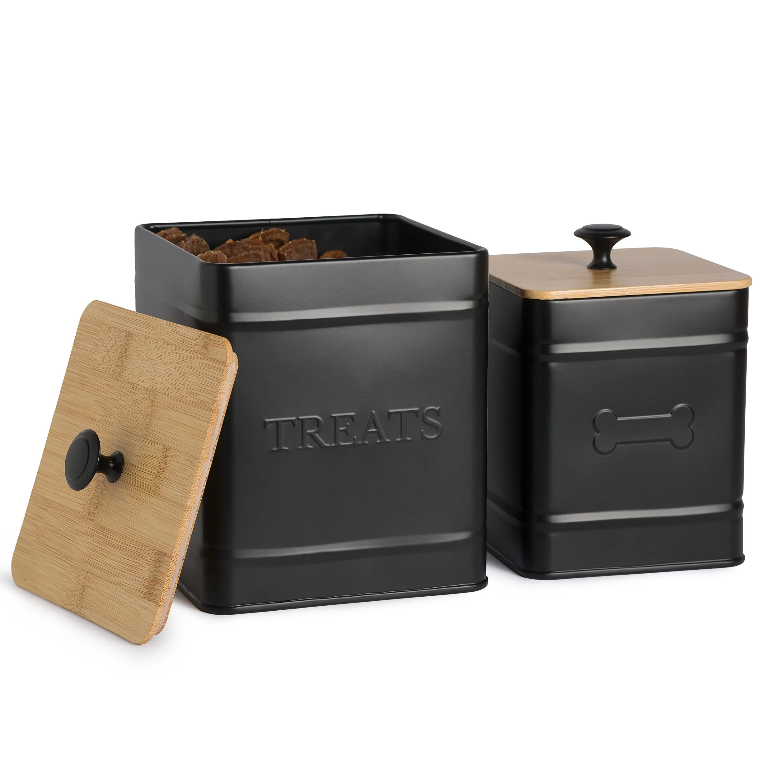 Official Autumn Beginnings Dog Treat Container Set of 2 – Matte Black Airtight Jars with Bamboo Lids Green