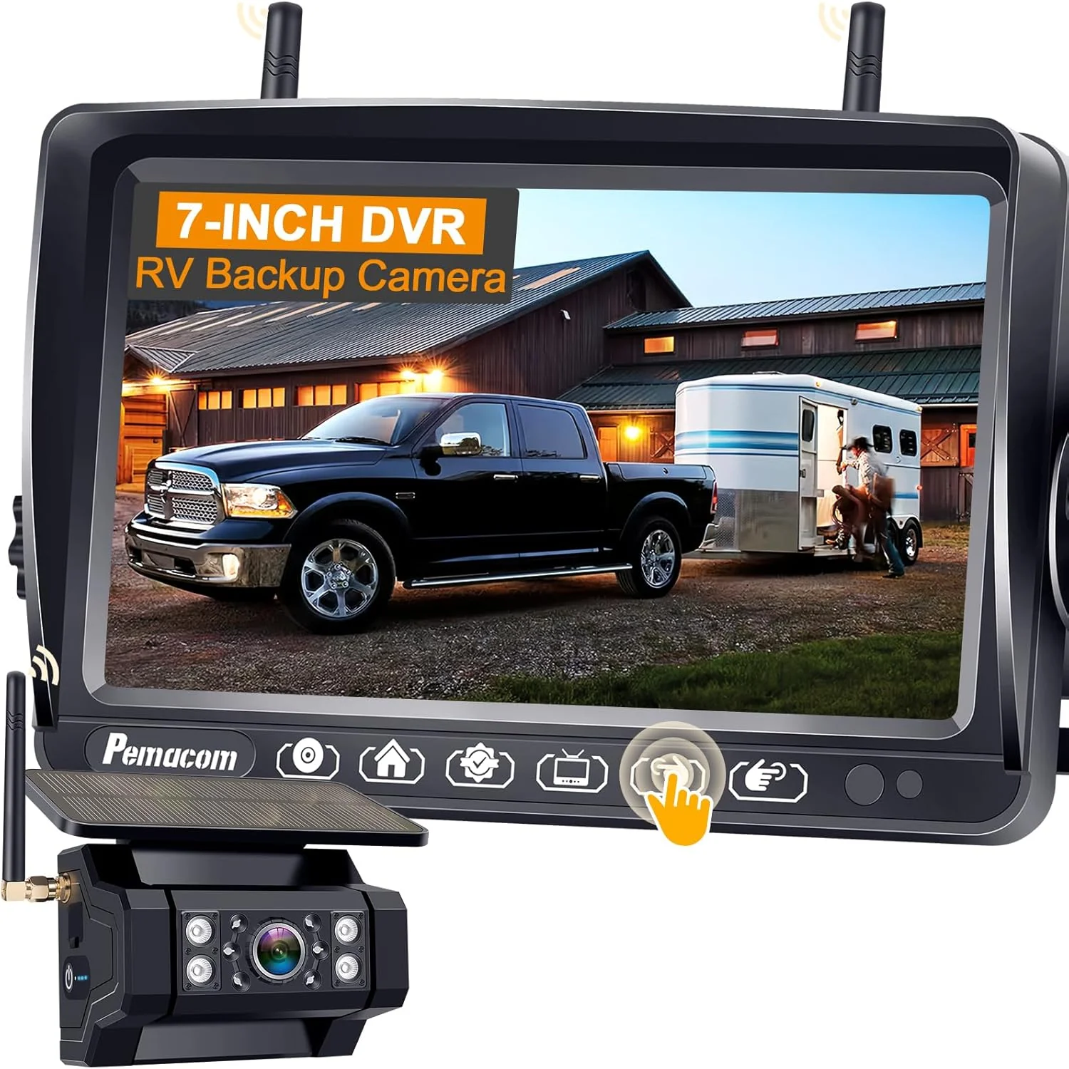 Easy-to-Use RV Backup Camera with Solar Magnetic Long Distance No Signal Delay 7 Inch Touch Key Monitor with Recording HD 1080P Wireless Backup Camera for Trailer 5th Wheel Camper Premium