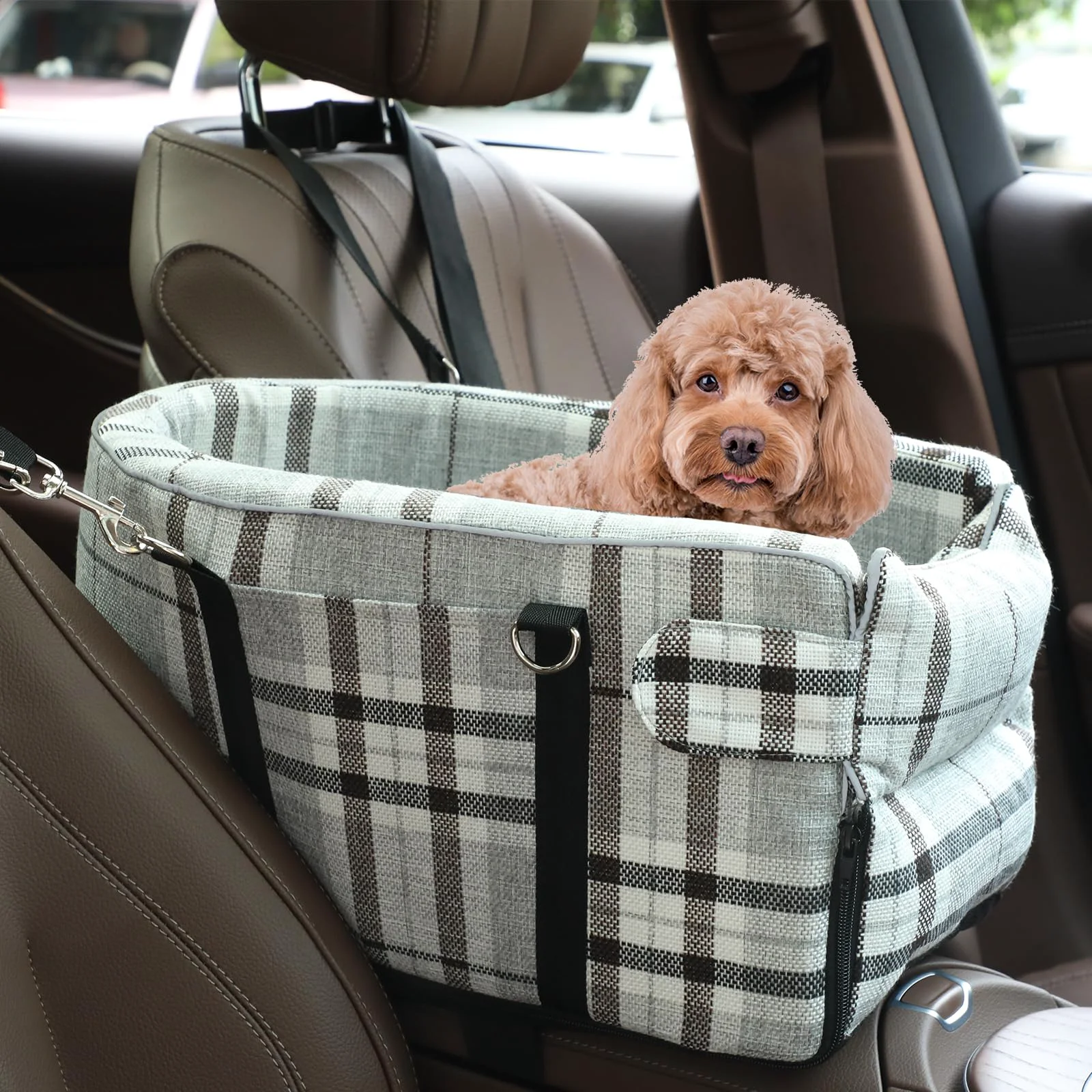 High-End Prpeko Small Dog Car Seat – Center Console Booster for Small Dogs Up to 13 lbs Grid Grey High-Grade