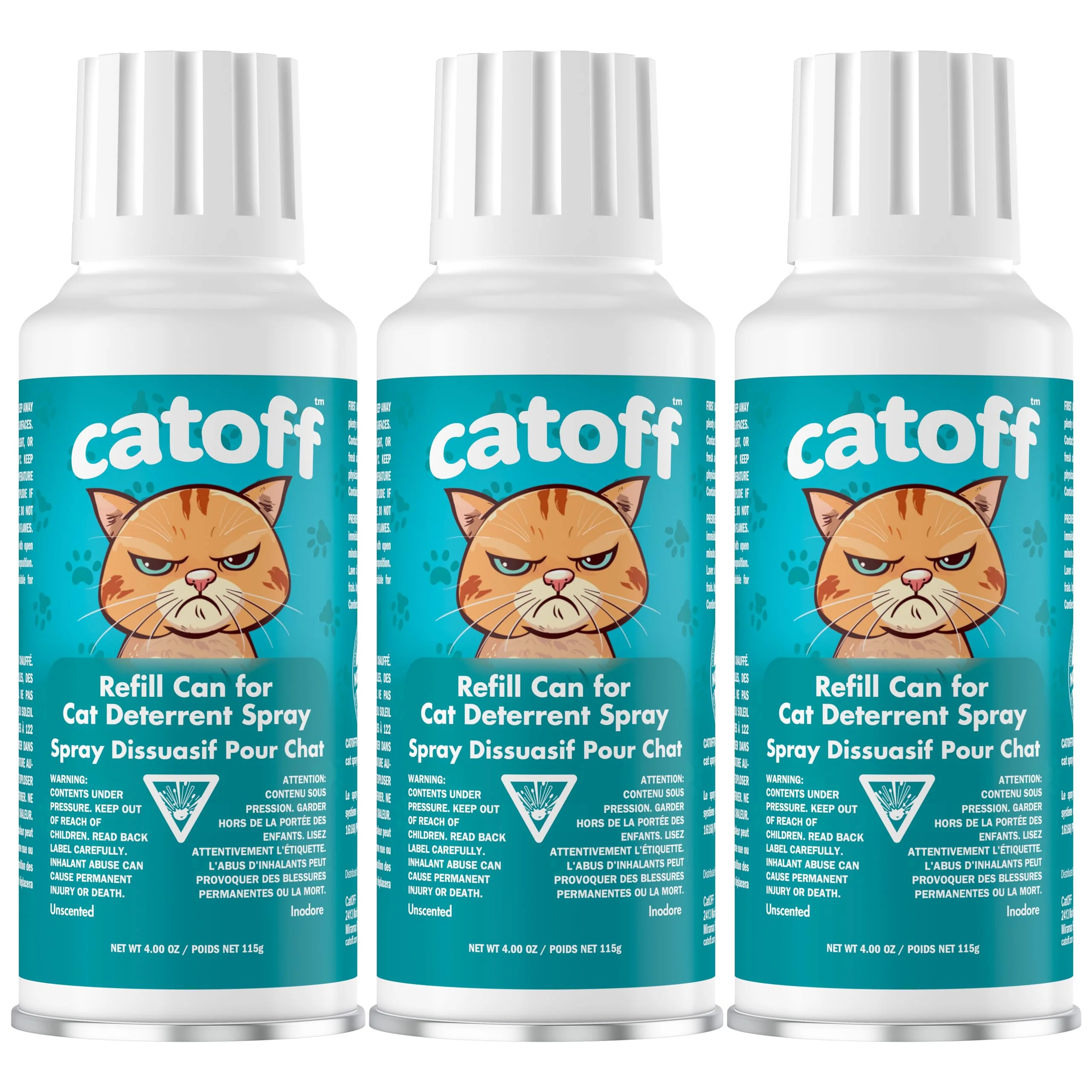 Fine Crafted CatOFF Pack of 3 Refill for SSSCAT Indoor Cat Deterrent Spray System – USA Made 3.89 oz User-Friendly
