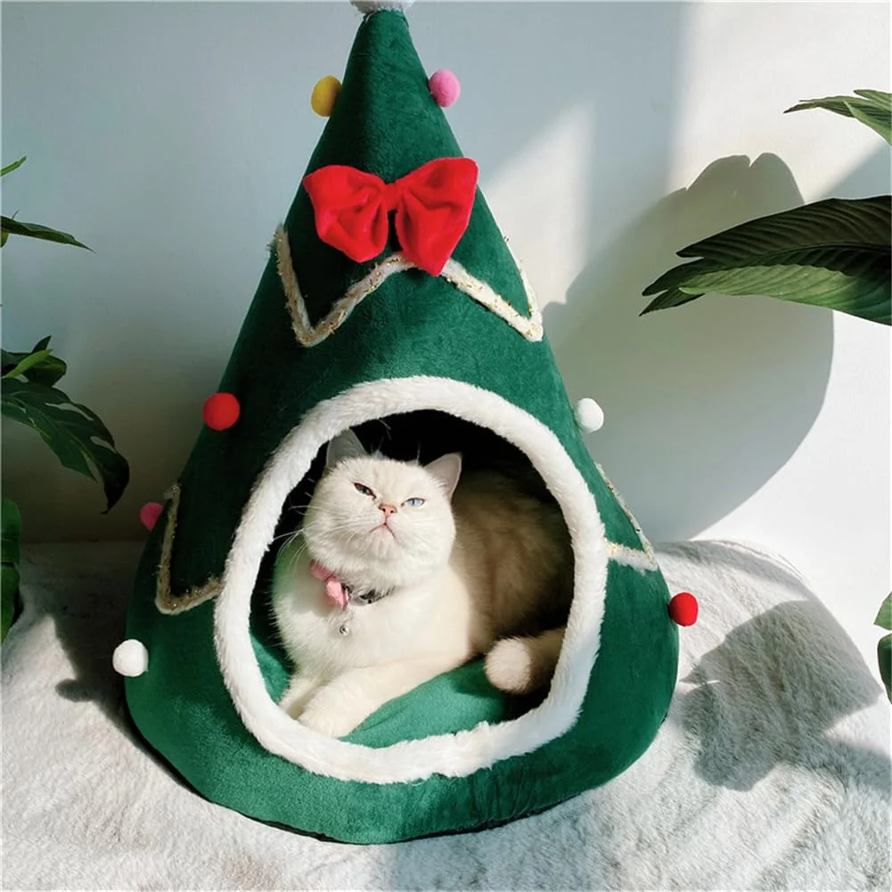 Easy-to-Use GPPSUNGD Christmas Tree Cat Bed – Indoor Teepee with Detachable Pillow Green 23.6 x 21.7 in Breathable
