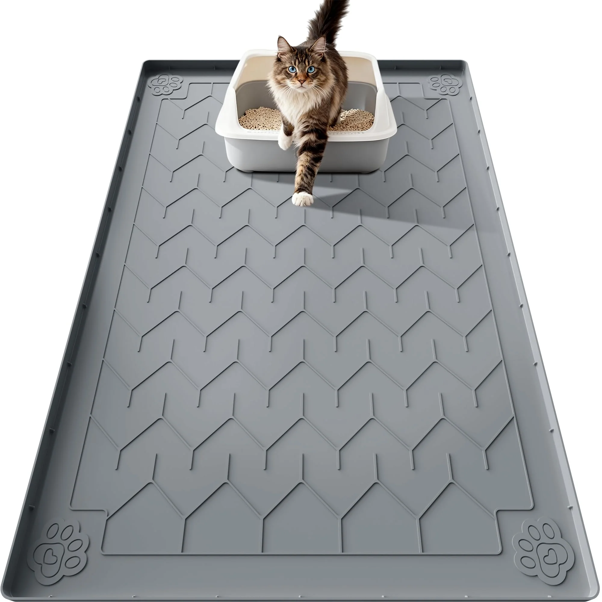 Detailed Motsamla Cat Litter Mat - Extra Large 40x28 Silicone Mat Waterproof Non-Slip Litter Trapping Floor Protector Modern