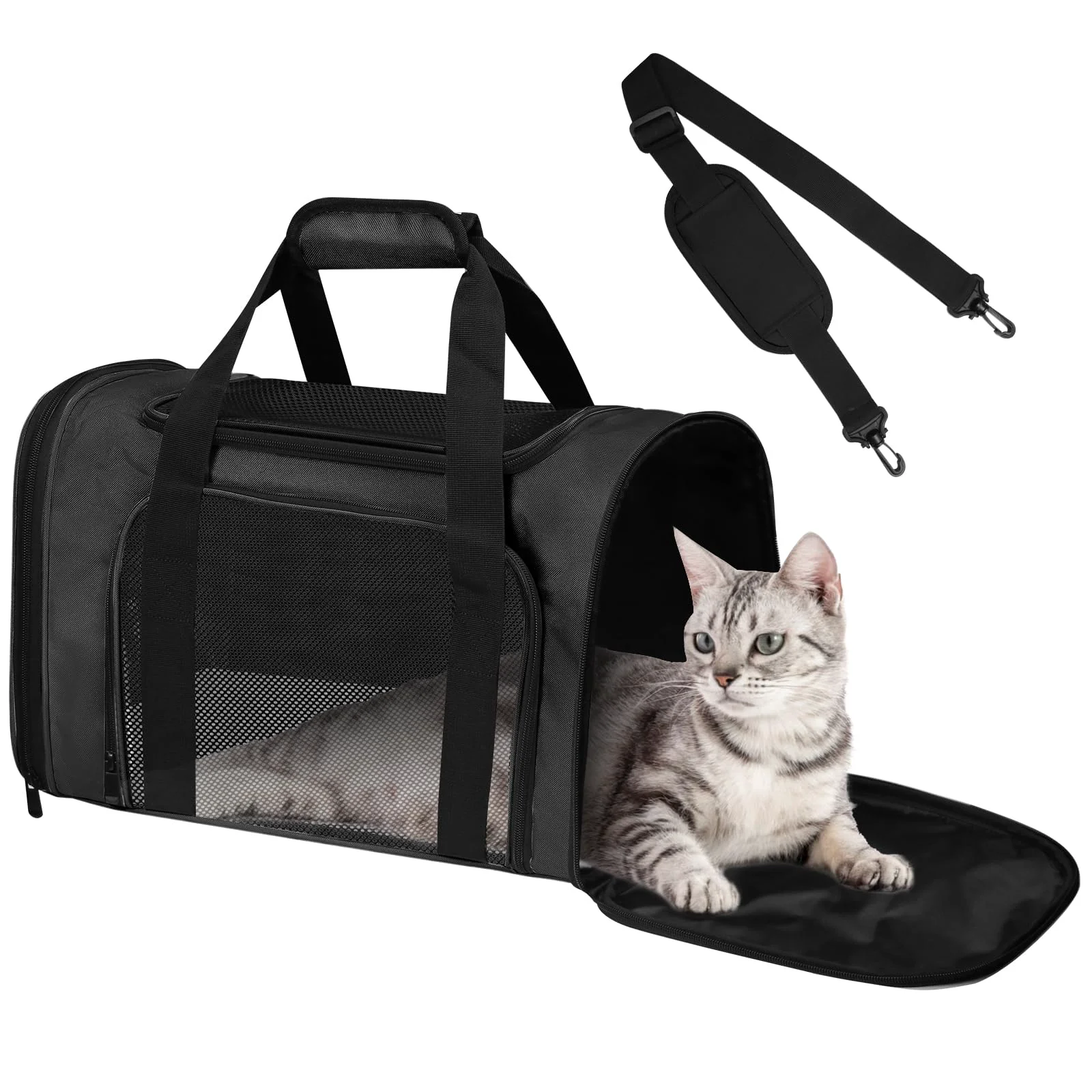 Next-Generation FOORLON Cat Carrier Soft-Sided Bag Up to 25 Lbs Airline- Under-Seat Travel Green