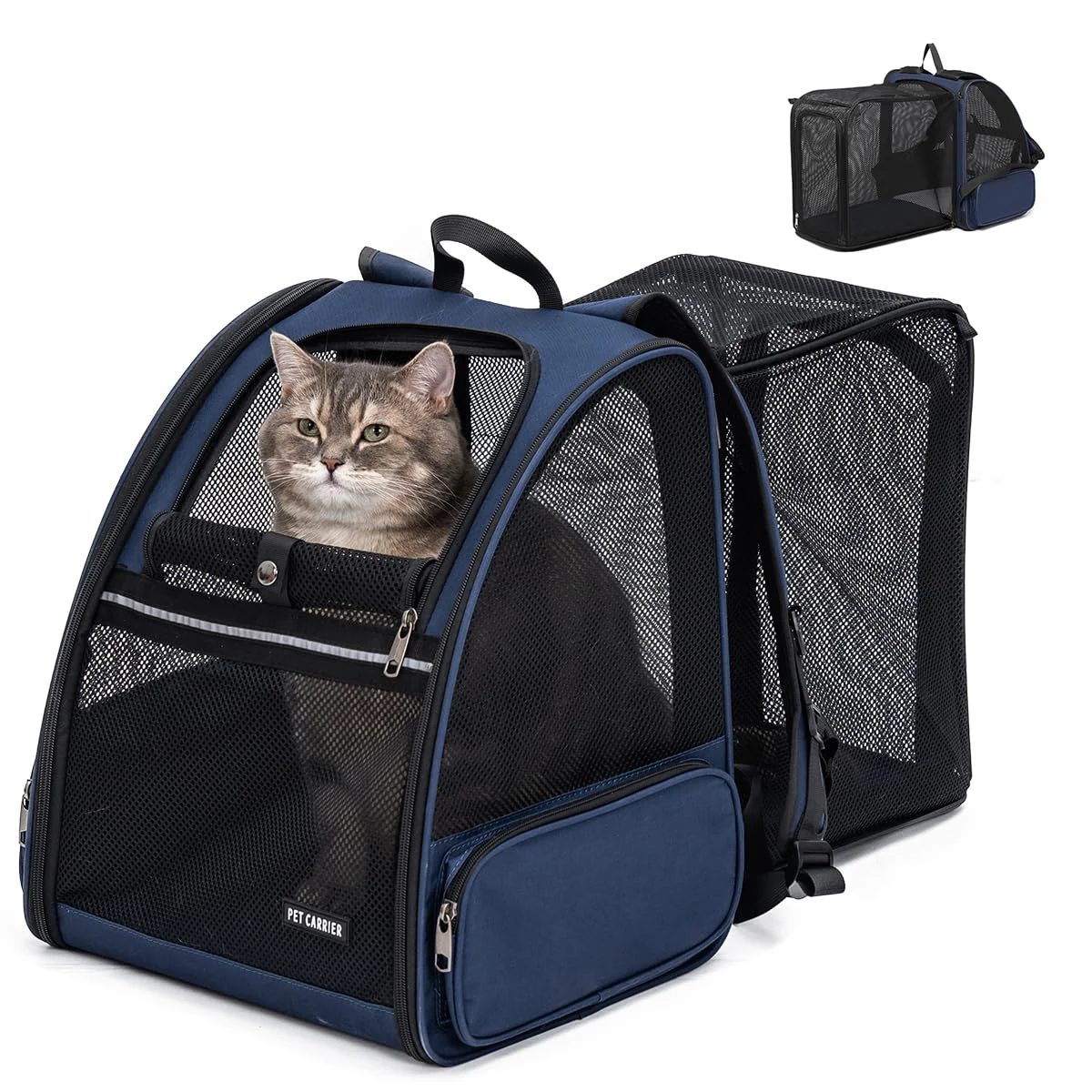 Minimalist Petdiwoo Cat Backpack Carrier - Expandable 360° Breathable Mesh Travel Backpack for Cats Small Dogs Blue Flexible