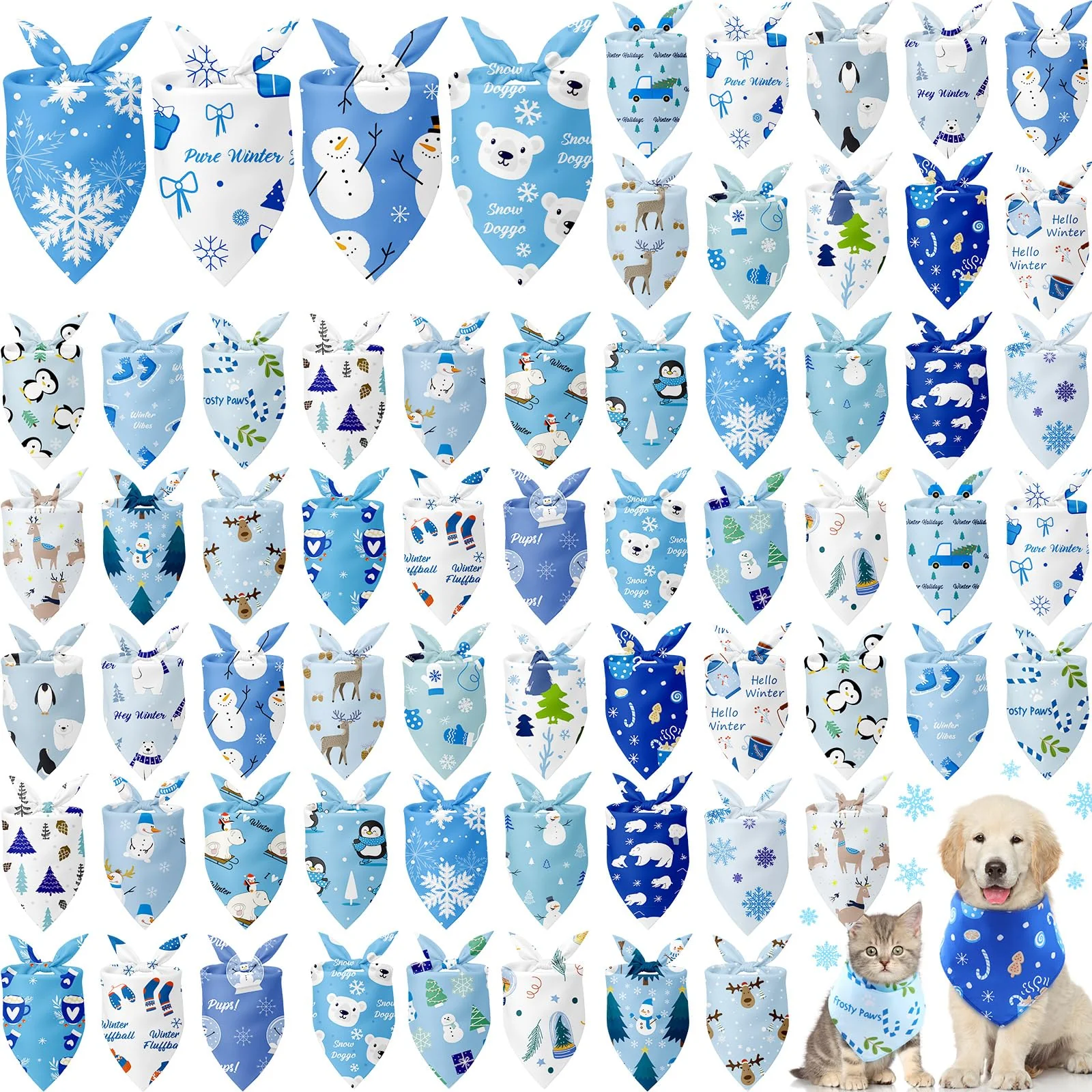 Fine Crafted Sanwuta 60 Pcs Winter Dog Bandanas Bulk Blue Snowflake – Adjustable Puppy Kerchiefs for Small to Large Dogs Artisan