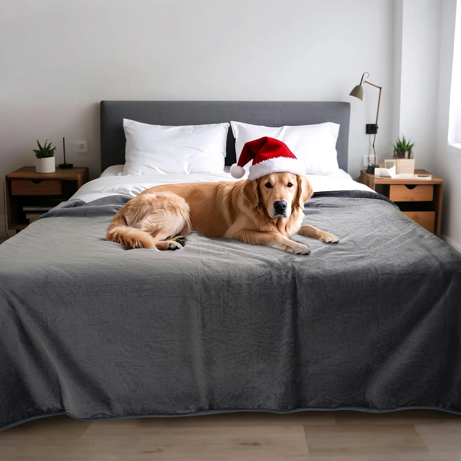 Detailed KAWBIYJ Waterproof Dog Blanket - 60x80 3-Layer Leakproof Reversible Sherpa Flannel Grey Luxury