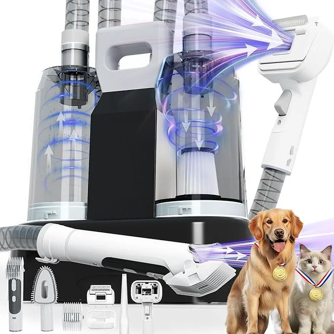 Reliable FOTING Dog Grooming Vacuum Dryer Kit 2.1L Double Dust Cup 10000pa Dogs Vacuums for Shedding Grooming 6 in 1 Grooming Tools Cleaning Low Noise Pet Grooming Vacuum for Dogs Black Original Design