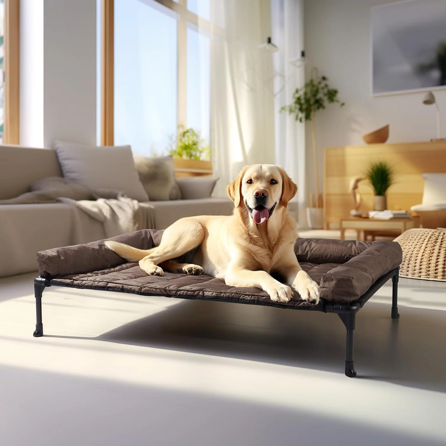 Recyclable Veehoo Cooling d Dog Bed Add Removable Waterproof Bolster Cushion Mat Raised Pet Cot with Breathable Teslin Mesh No-Slip Feet Dog Couch Bed for Indoor Outdoor Large Brown CWC2331B Natural