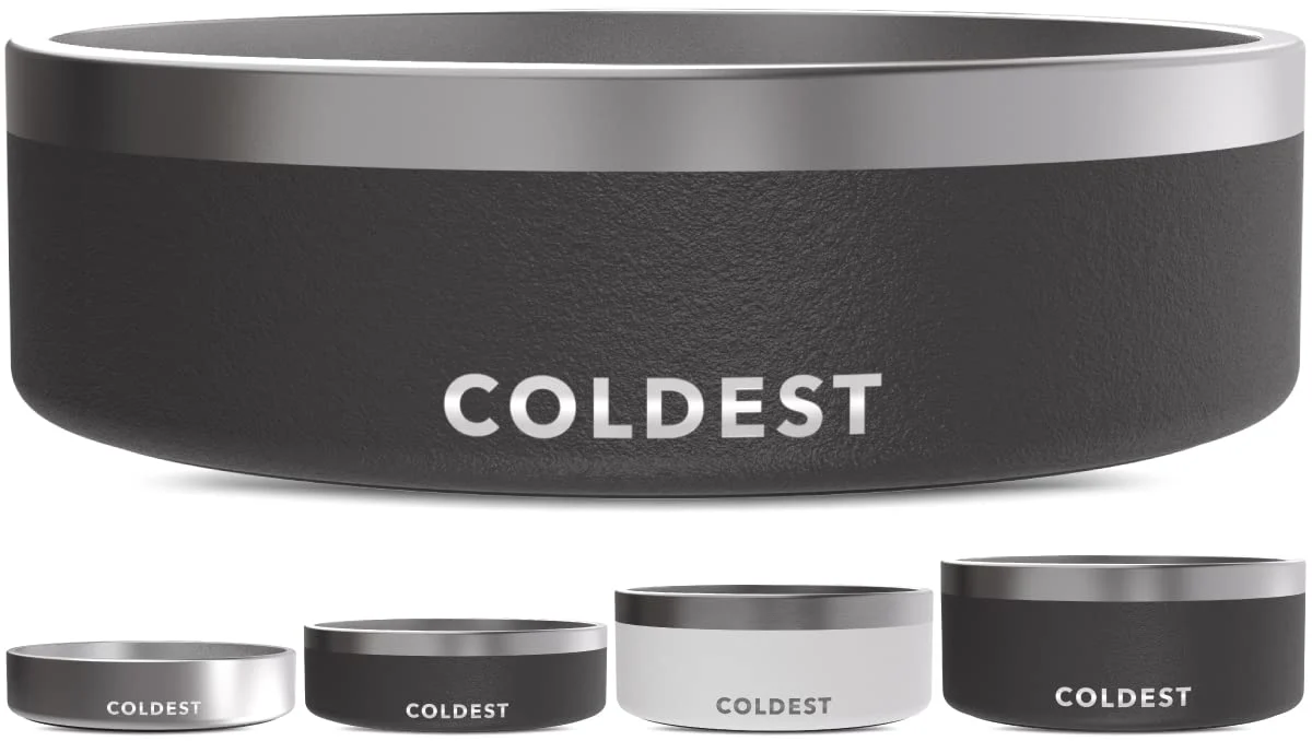 Smart Coldest Water Coldest Dog Bowl - 42 oz Triple Wall Insulated Stainless Steel Non-Slip Spill-Proof Stealth Black Fast