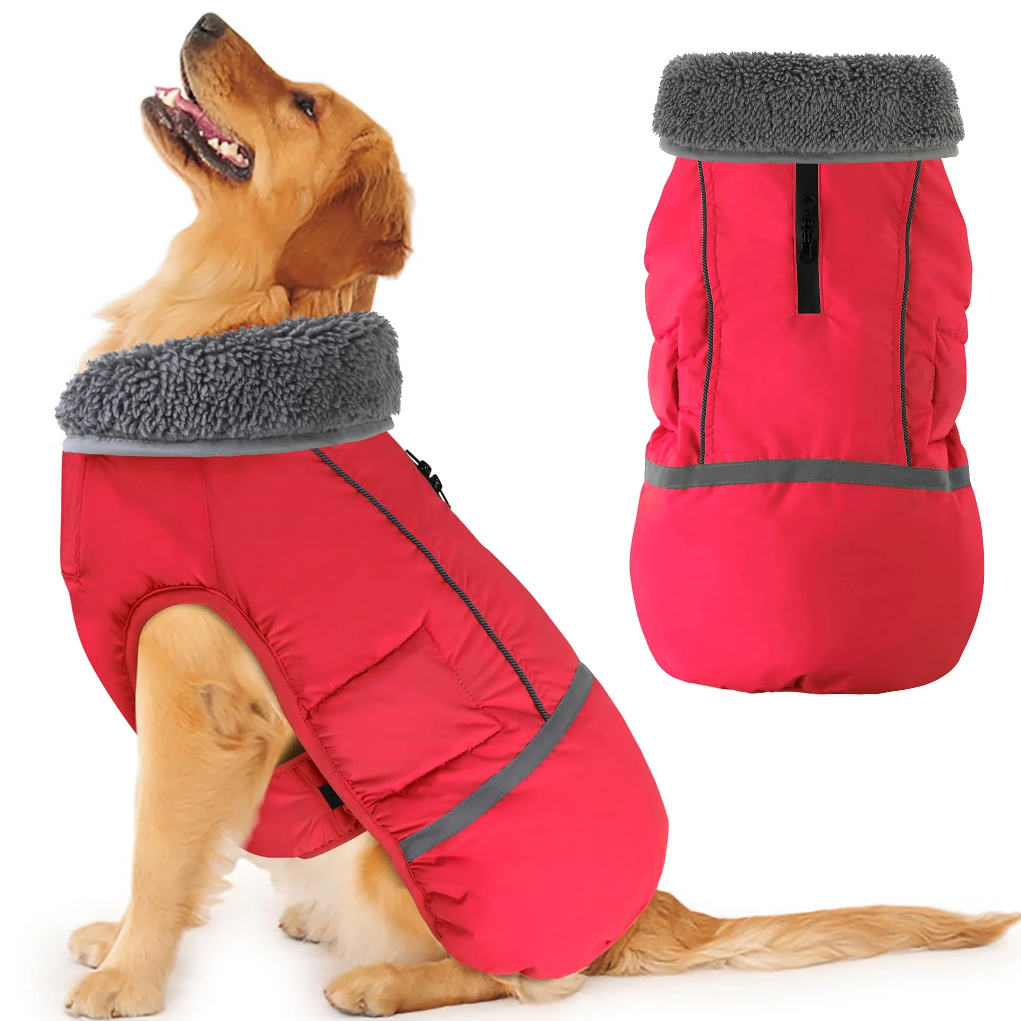 Organic Dogcheer Warm Dog Coat - Waterproof Winter Jacket with Buckles Reflective 6 Sizes Red 2XL Professional