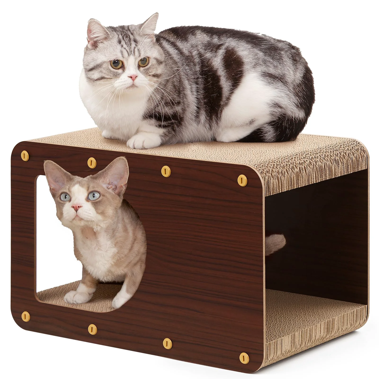 Functional EHEYCIGA Cardboard Cat Scratcher House – 17-Inch Indoor Cat Scratcher Play Center Dark Brown Solid