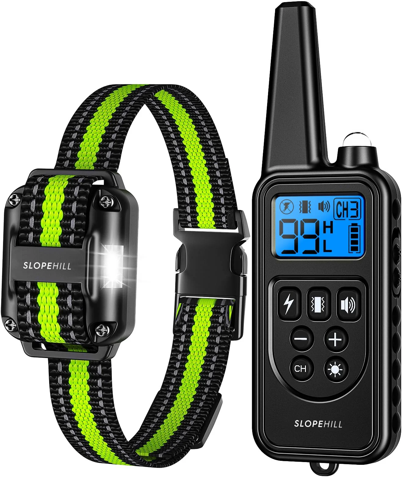 SLOPEHILL Dog Training Collar with 7 Modes – 4200Ft Remote Waterproof Receiver 8-26in Adjustable Strap Green First-Class