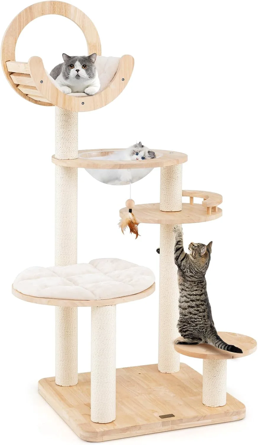 Smart PETSITE 57 Inches Tall Wooden Cat Tree Multi-Level Cat Tower with Scratching Posts Space Capsule Bed Padded Platform and Hanging Ball Modern able Cat Tree Tower for Indoor Cats Large Clean