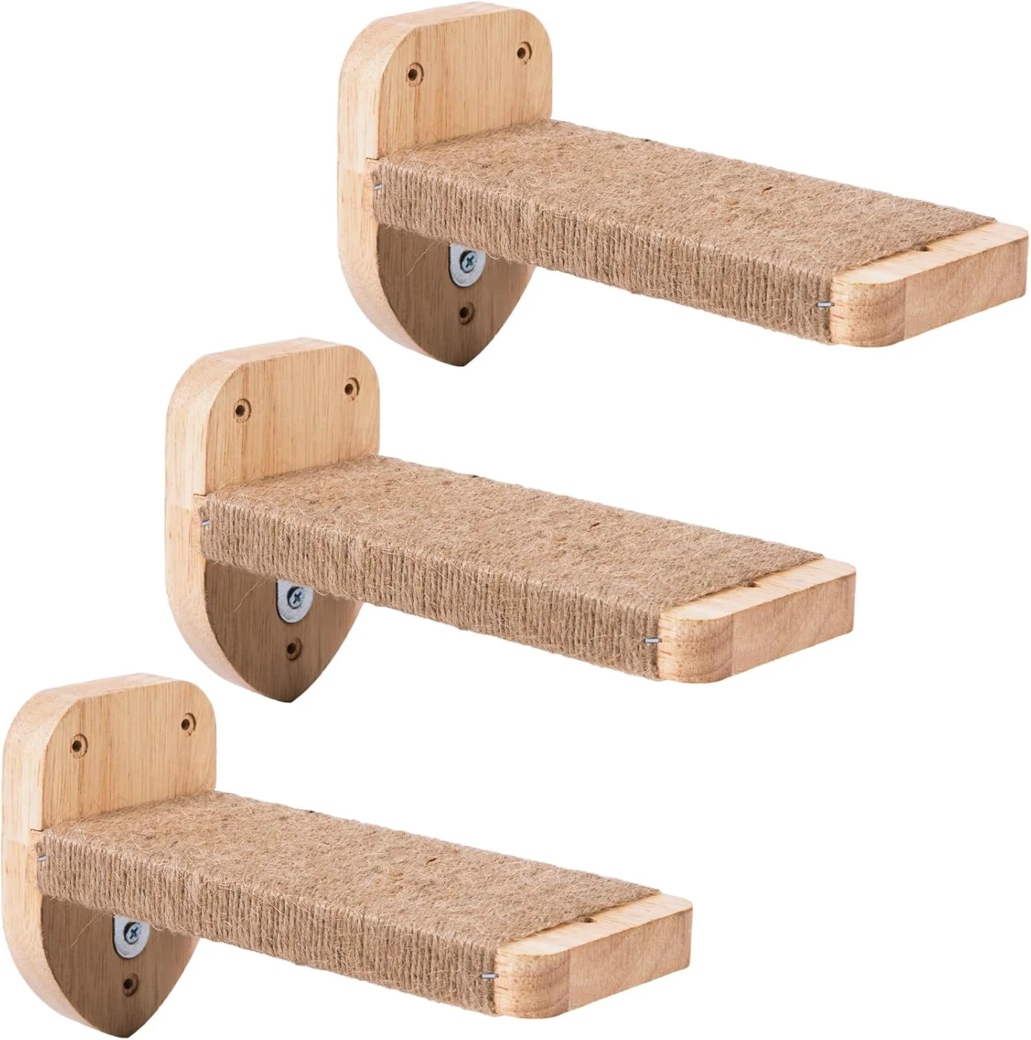 Exceptional 3pcs Cat Wall Steps Climbing Mounted Furniture Shelves With Hemp Rope Covered Solid Wood Ladder for Playing and Climbing Large-Wood High-End