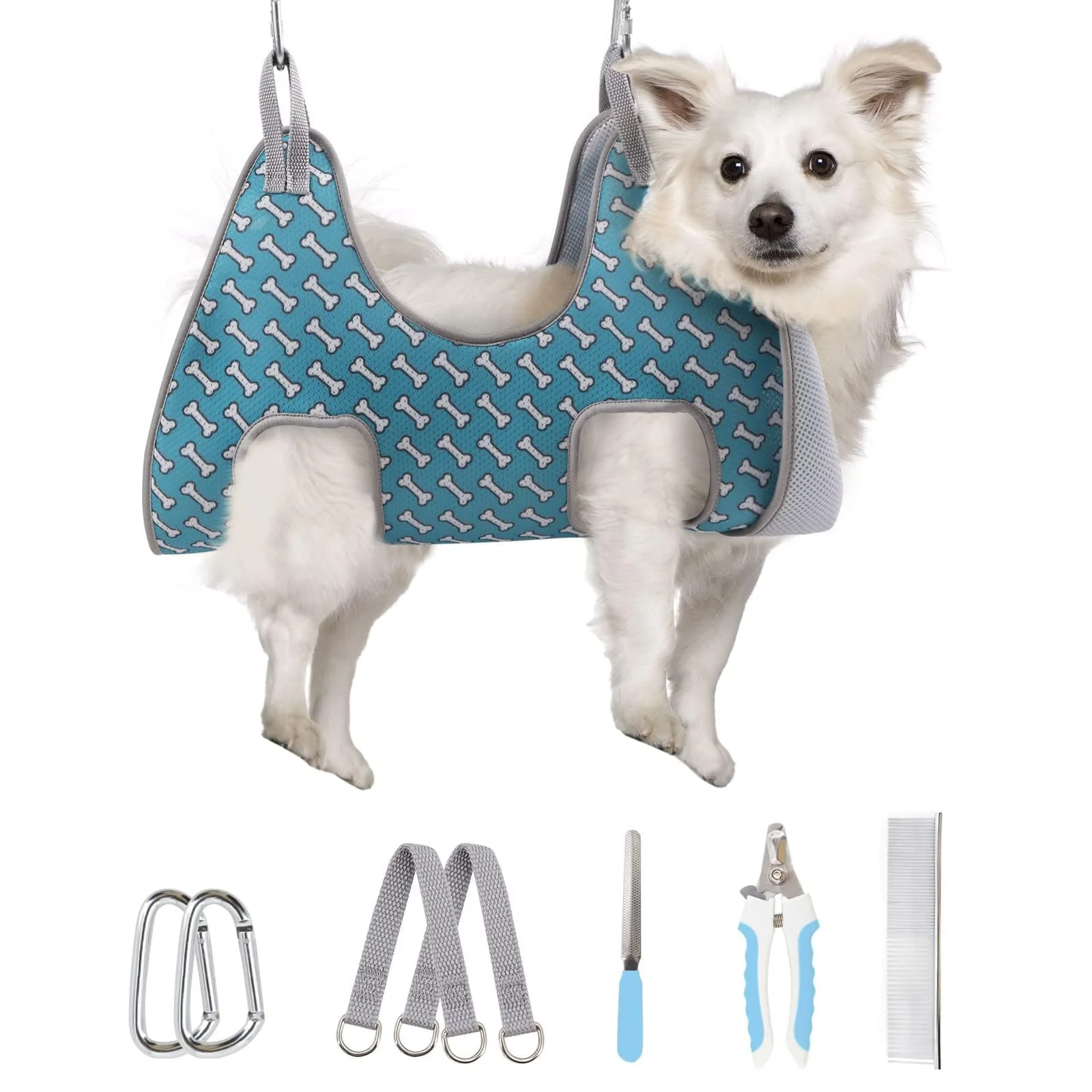 Next-Generation Supet Dog Grooming Hammock Harness Coral Blue – Nail Trim Grooming Sling for Dogs Cats M Sophisticated
