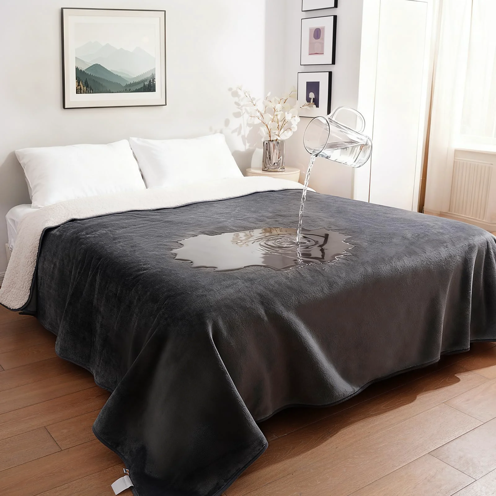 Efficient Sunheir Waterproof Twin Blanket 80x60 grey — Reversible Sherpa Flannel Fleece Pet Furniture Protector Crafted
