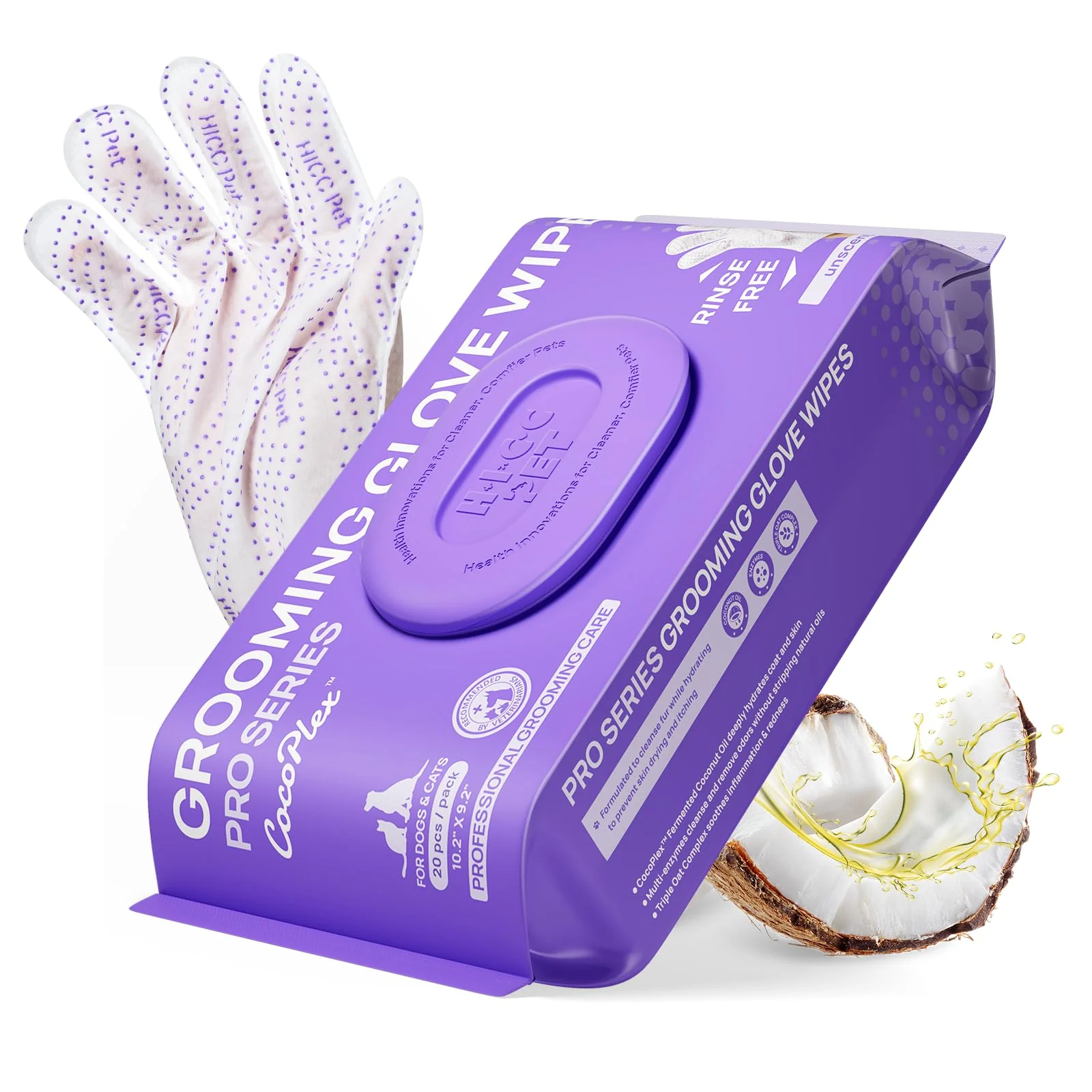 Elegant HICC PET Glove Wipes Pro Series - Extra Thick Dual-Textured Grooming Wipes for Dogs Cats Fine Crafted