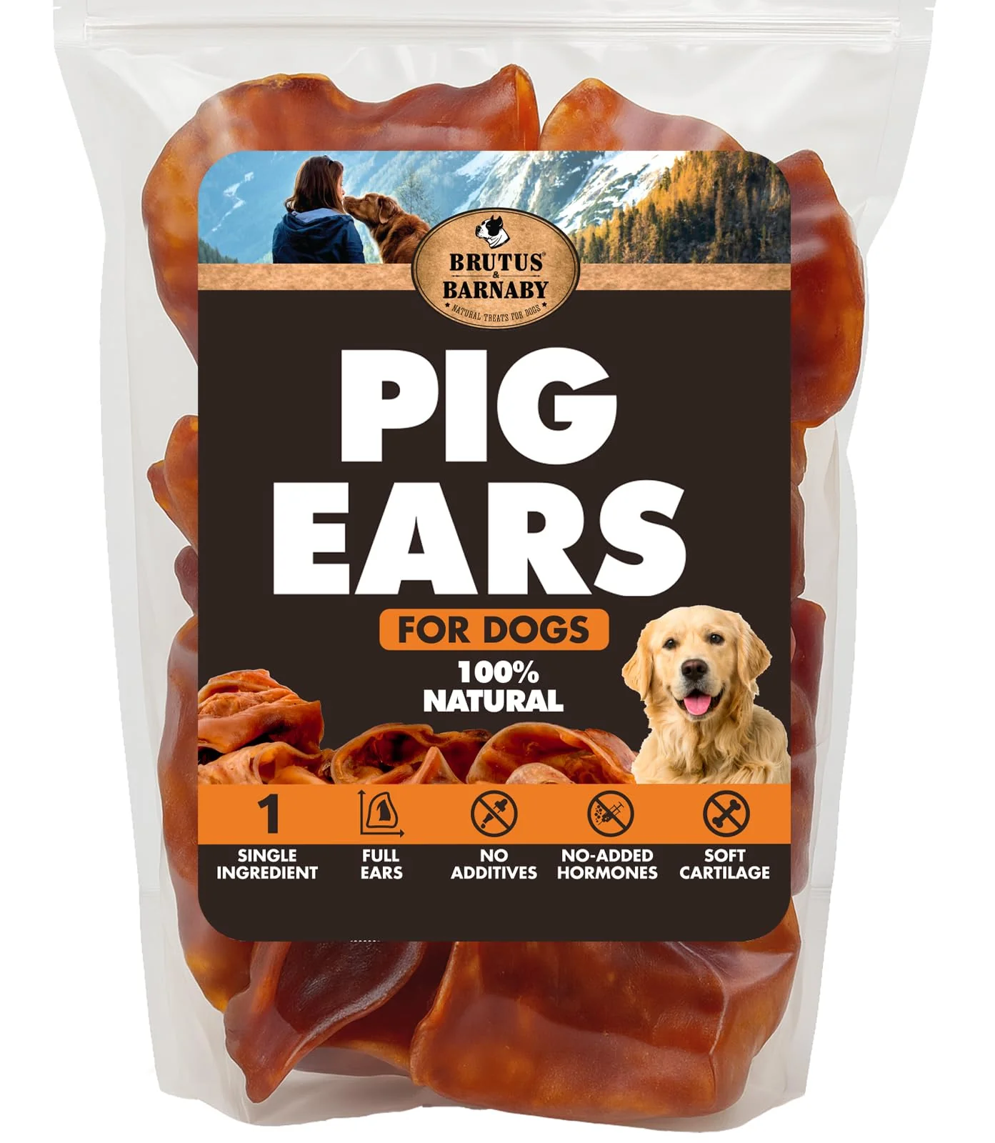 Smart BRUTUS BARNABY Whole Pig Ears for Dogs 12 Ct – All-Natural Single-Ingredient Chews Organic