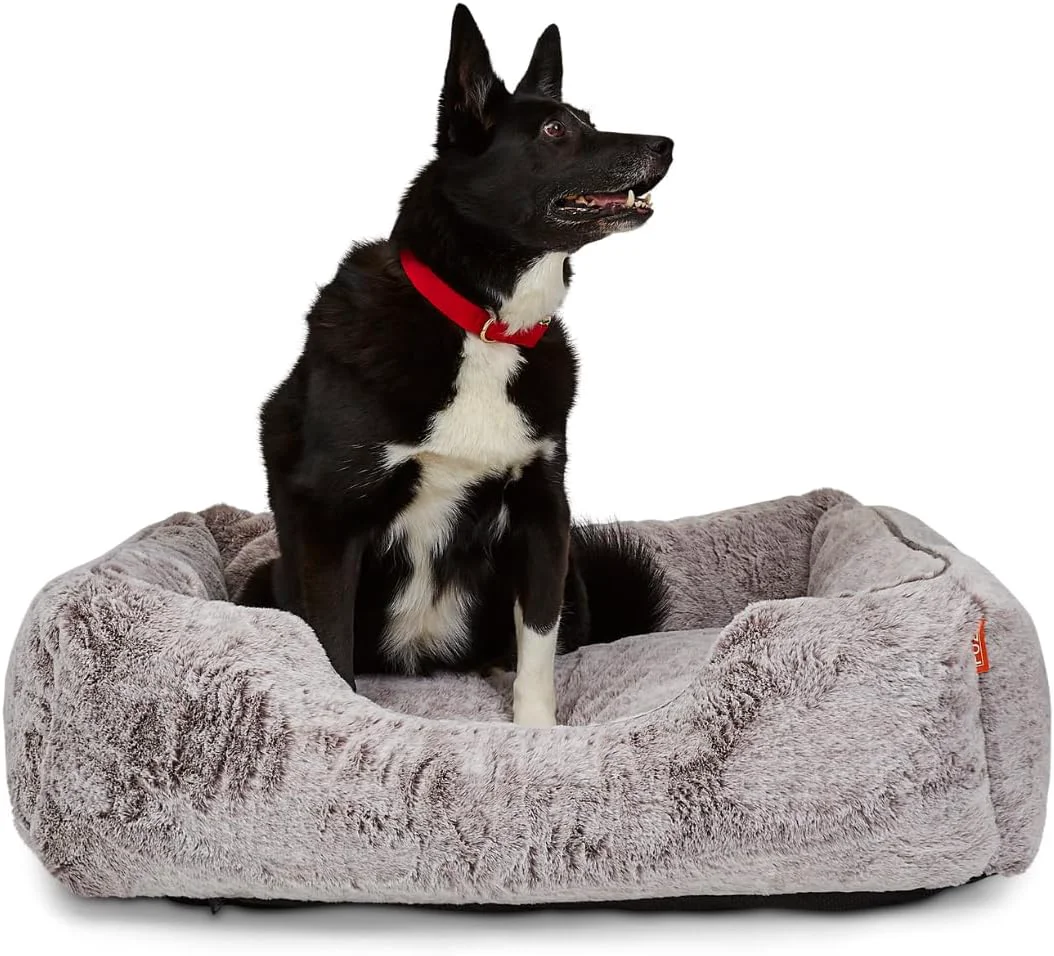 Solid FUZI Luxury Aesthetic Dog Bed for Large Dogs with Washable Cover Pet Couch Pet Bed with Sides Non-Slip Bottom Soft and Durable Calming Dog Bed Faux Fur Cover Large 35.6x28.5x9.5 Light Grey Clean