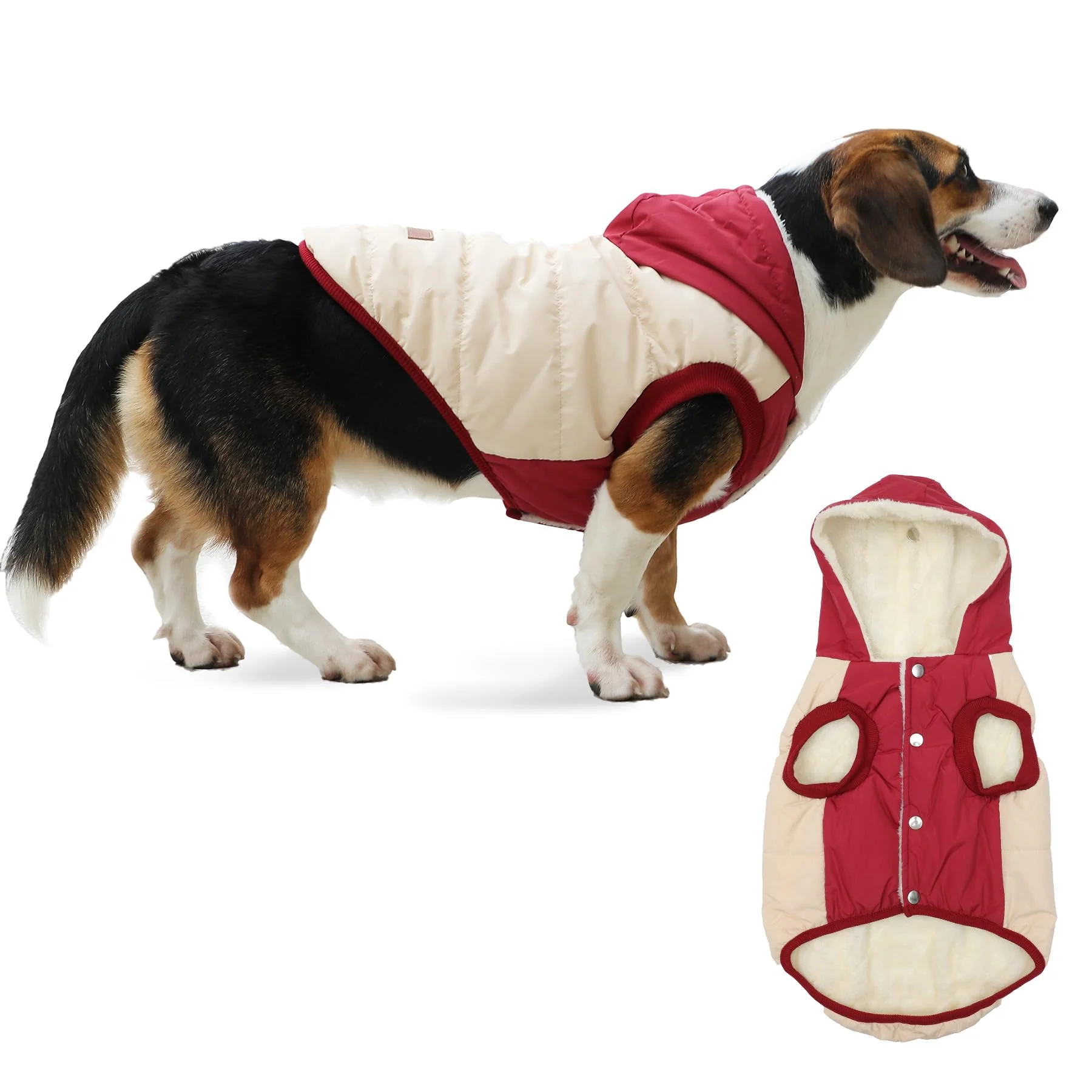 Contemporary Vecomfy Fleece Lining Extra Warm Dog Hoodie for Large Dogs – Hooded Winter Coat Beige Red XXL World-Class
