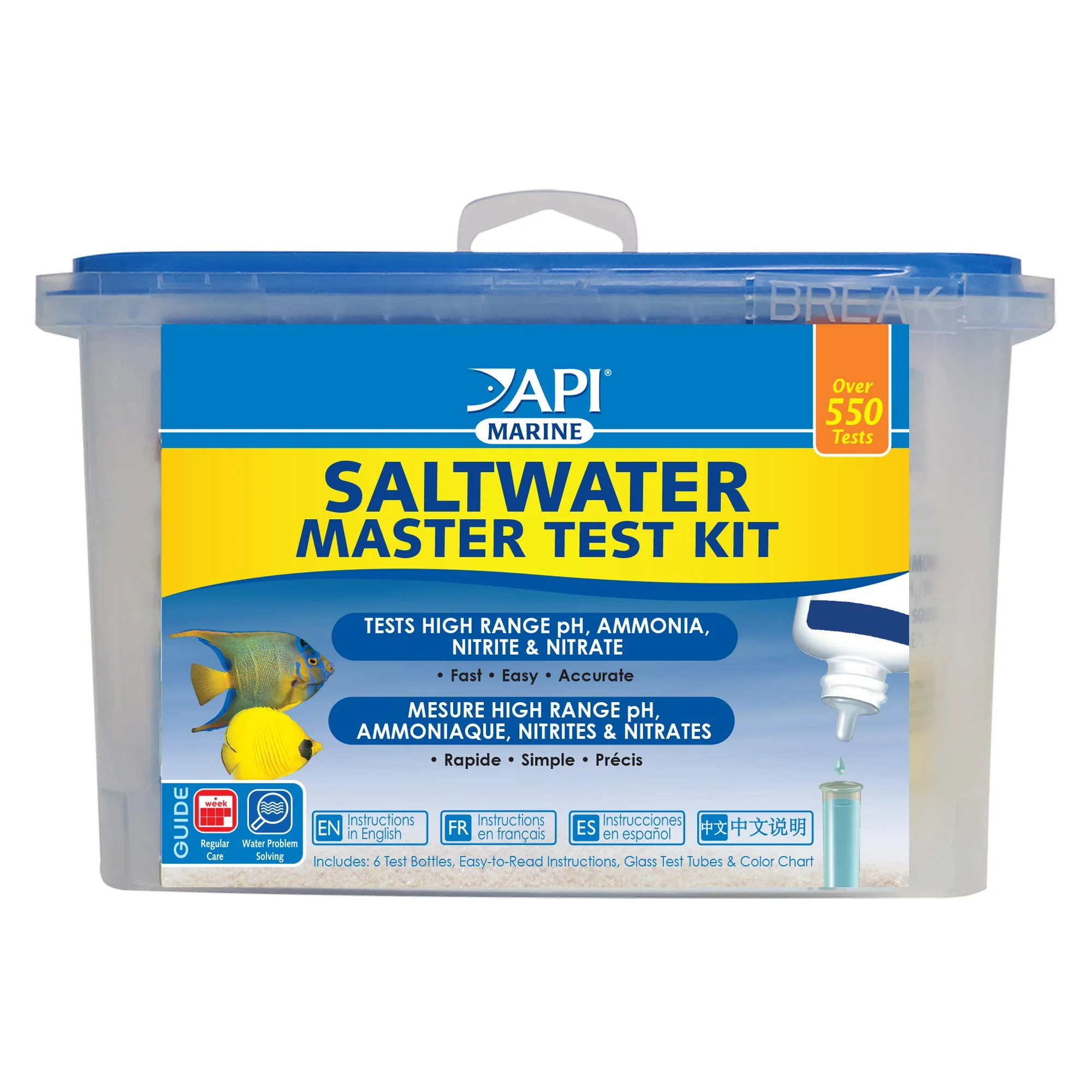 Authentic API Saltwater Master Test Kit 550-Test Saltwater Aquarium Water Test Kit pH Ammonia Nitrite Nitrate Reliable