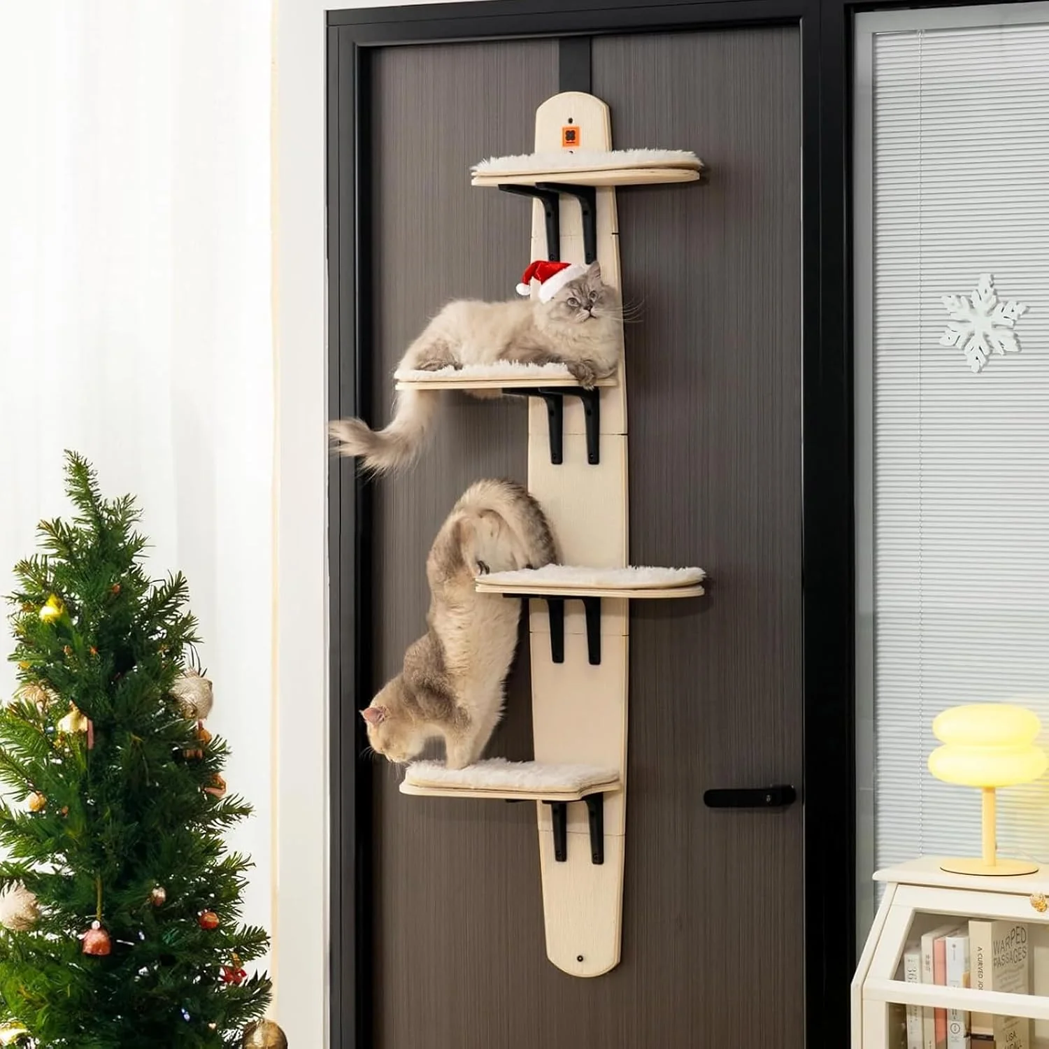 Advanced Door Hanging Cat Shelf Multi Level Door Hanging Cat Cat Tree Door Hanger Mounted Cat Shelves Cat Ladder 4-Levels Over Door Cat Climber for Indoor Cats Breathable