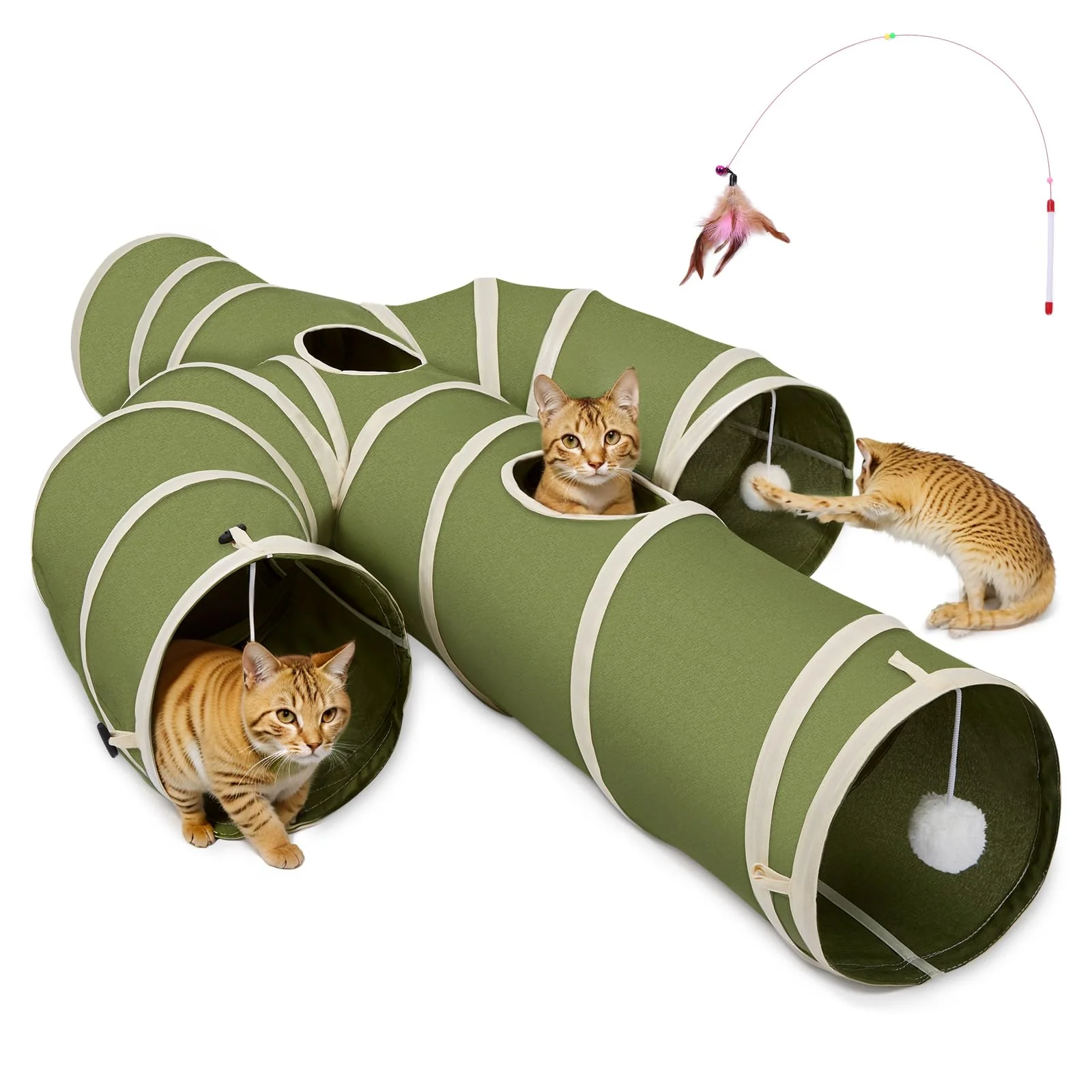 Comfortable Ownpets Cat Tunnel Cactus-Shaped – Collapsible Indoor Tunnel with Wand Toy Green High-Quality