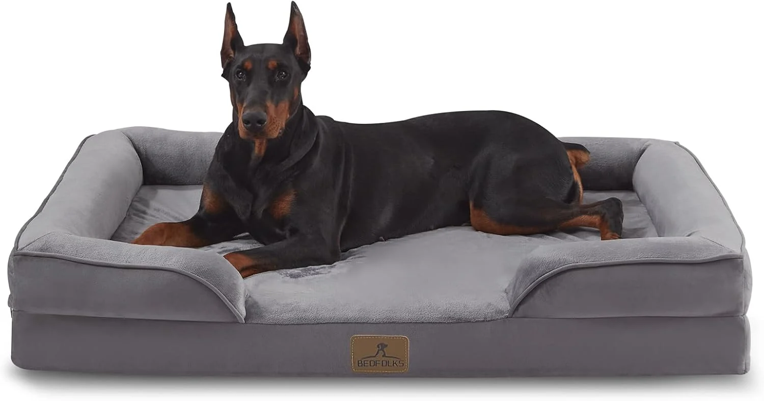 Superior Bedfolks Orthopedic Dog Bed Waterproof Dog Sofa Bed for Extra Large Dogs Egg Foam Pet Couch Bed with Removable Washable Cover and Nonslip Bottom Dark Grey Original Design