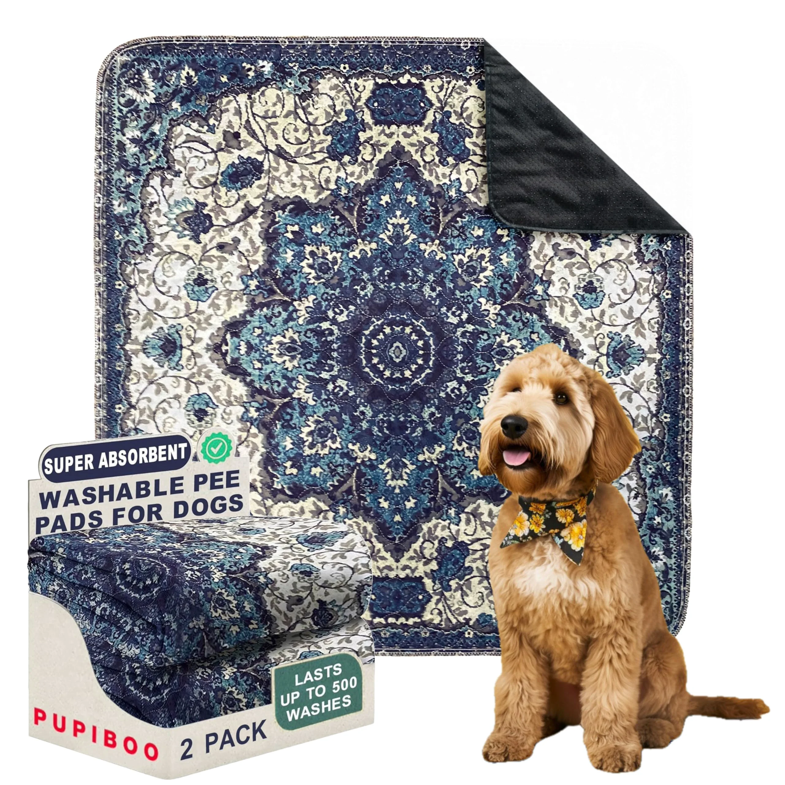 Luxury PUPIBOO Washable Pee Pads for Dogs and Cats – Ultra-Absorbent Waterproof Non-Slip Functional