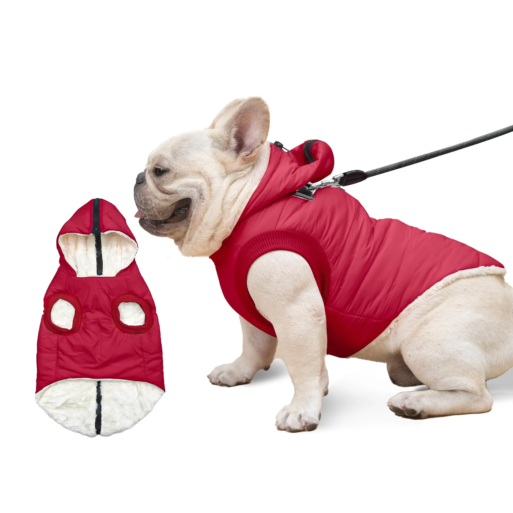 Fast Vecomfy Fleece-Lining Dog Hoodie with Built-In Harness — Extra Warm Red Size L User-Friendly