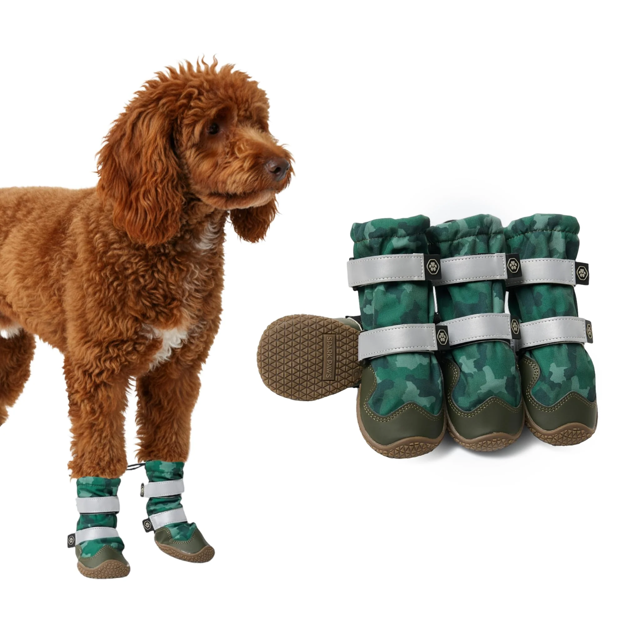 Stylish Spark Paws Dog Shoes - Waterproof Non-Slip Boots for Medium–Large Dogs Green Camouflage Size 3 Specialty