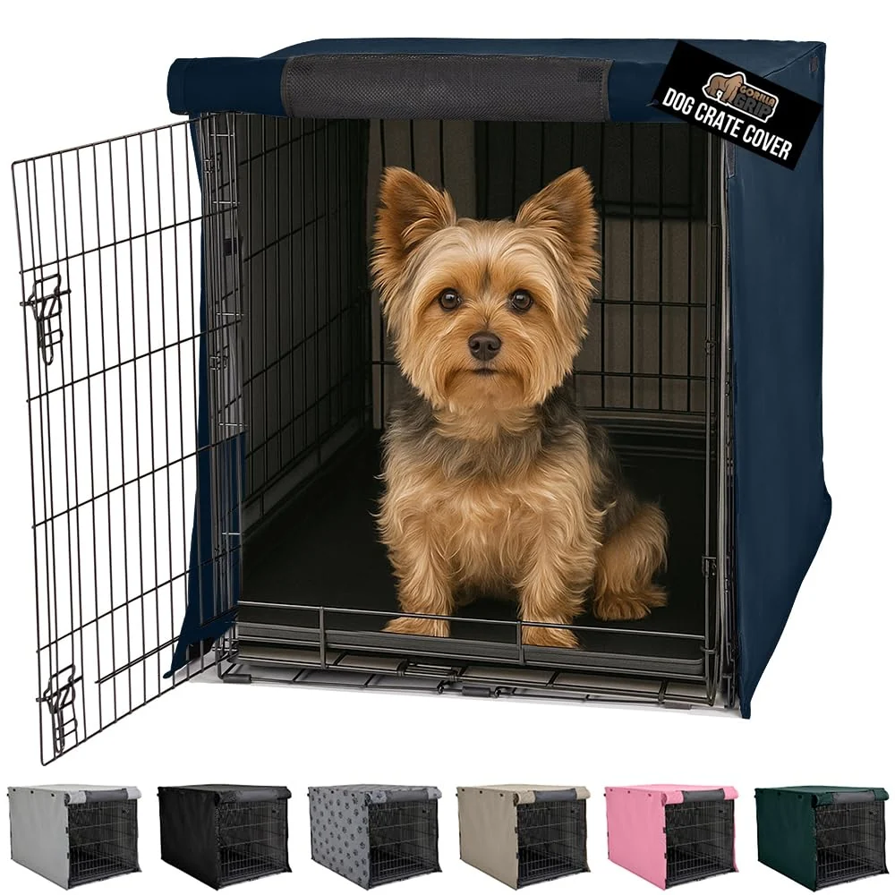 Convenient GORILLA GRIP Dog Crate Cover for 24 Amazon Basics Crate Navy – Privacy Topper with Mesh Windows Modern