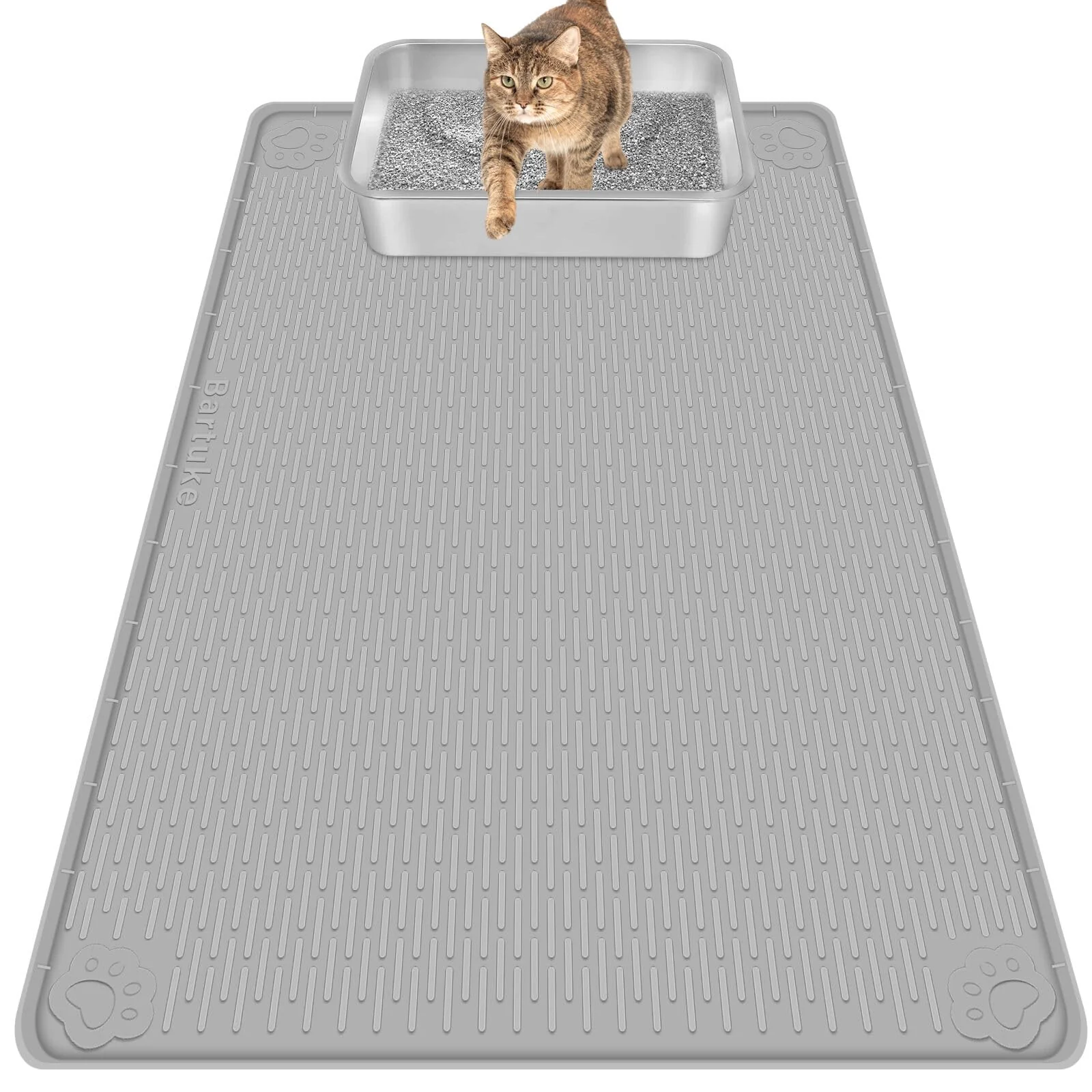 Reliable Bartuke Cat Litter Mat Extra Large 40x28 Silicone – Scatter Control Soft on Kitty Paws Easy to Clean Gray Long-Lasting