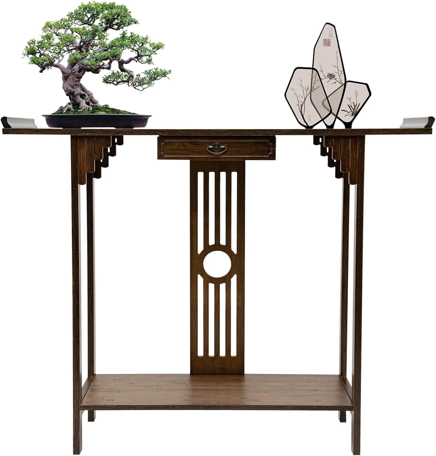 Secure Console Table with Storage Shelves 2 Tiers L 40.1 Narrow Sofa Table with Drawers Bamboo Entryway Table for Small Spaces Living Room Hallway Foyer Corridor Wood Entry Table Easy-to-Use
