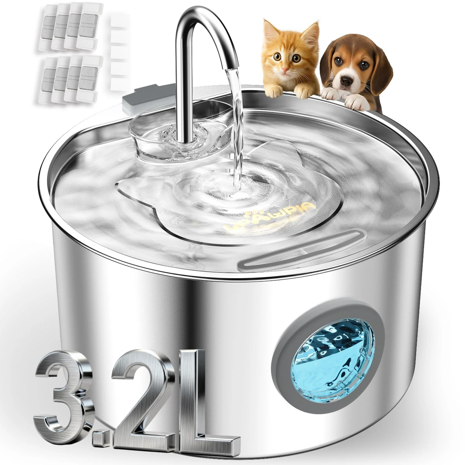Verified UPAWPIA 3.2L Cat Water Fountain – Stainless Steel Quiet 3-Stage Filtration Elegant