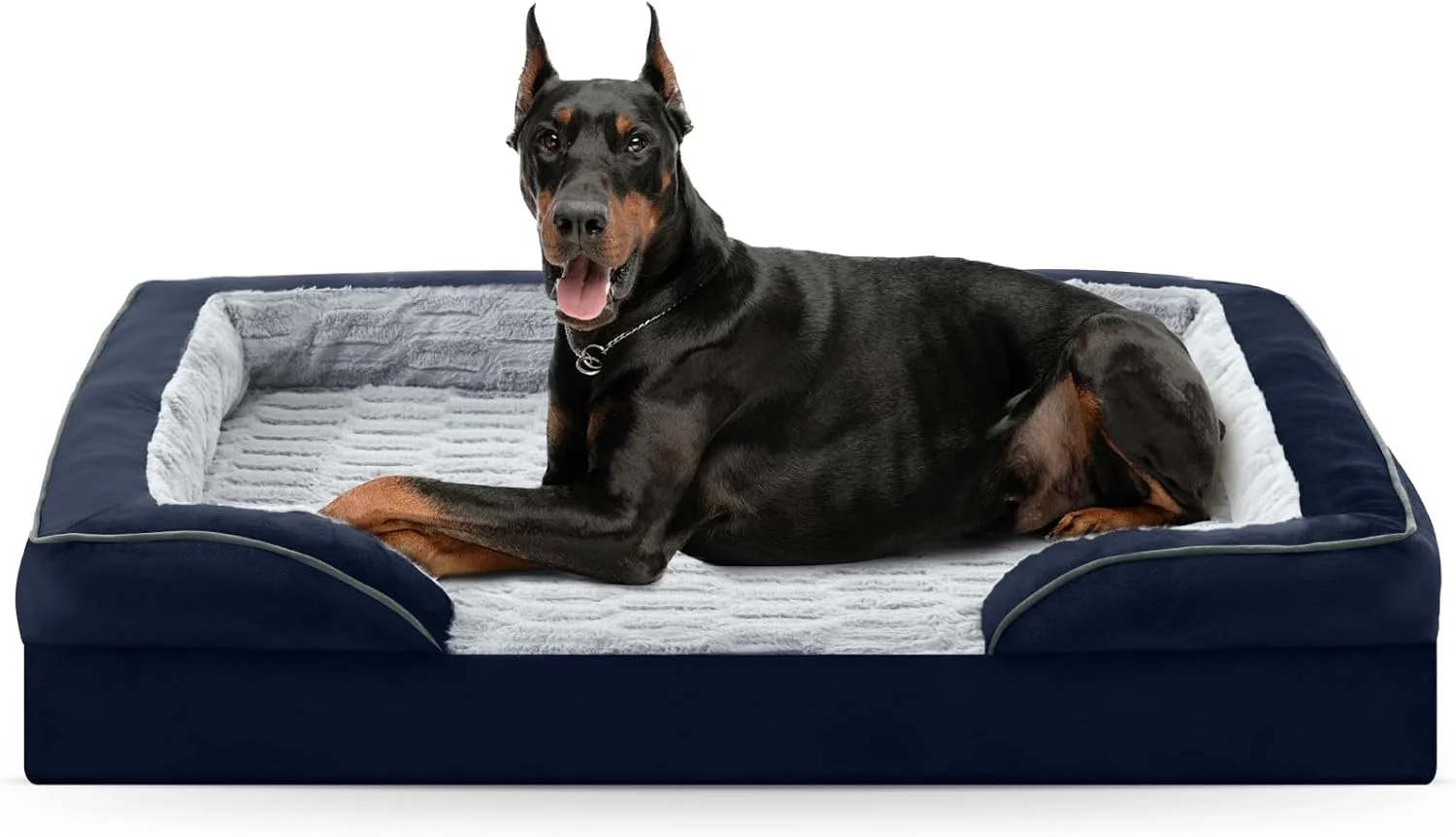 Modern FURTIME Orthopedic Dog Bed for Extra Large Dogs - XL Plus Washable Dog Sofa Beds Supportive Foam Pet Couch Bed with Removable Washable Cover Waterproof Lining and Nonskid Bottom Navy Blue Breathable