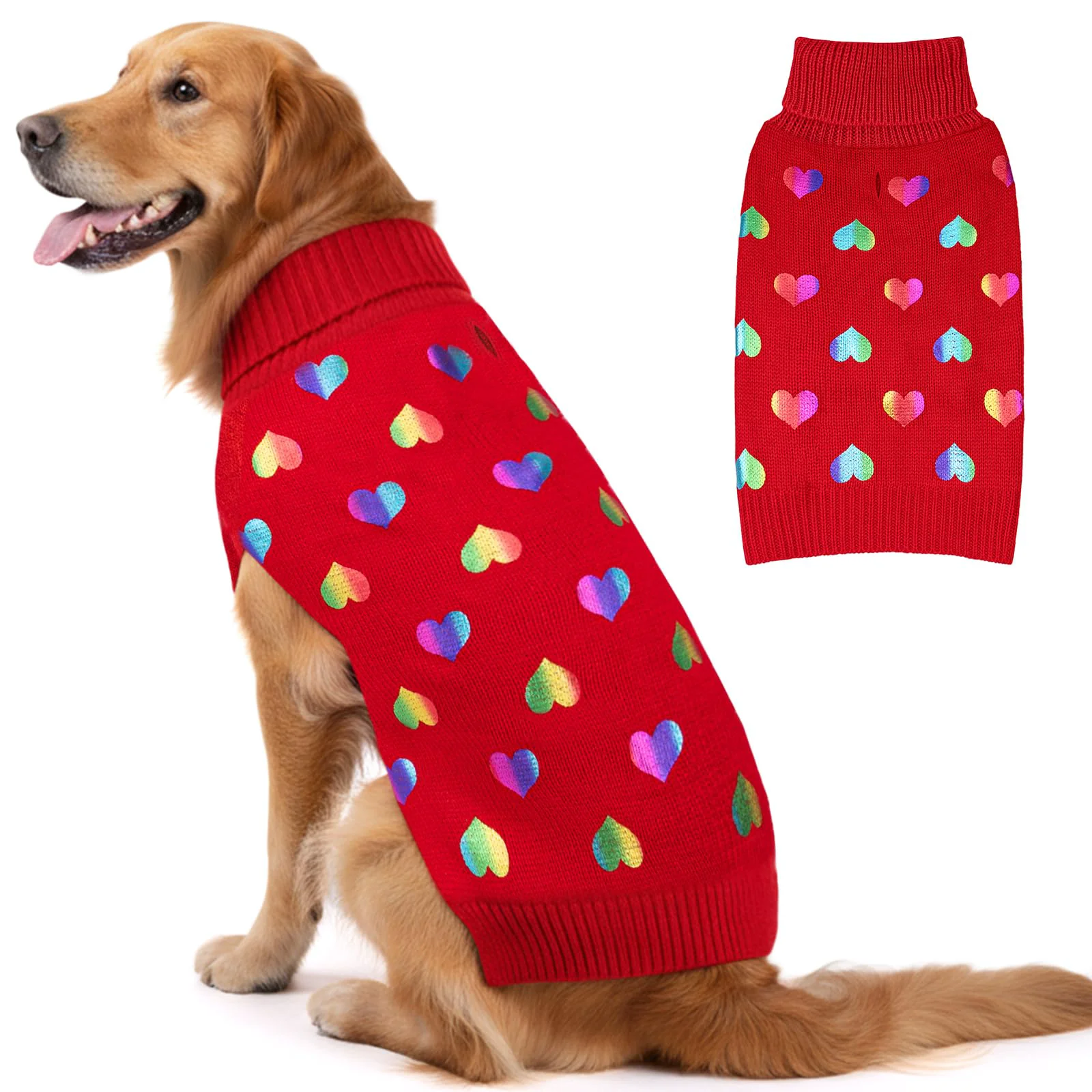 Sophisticated KYEESE Valentines Dog Sweater - Heart Sequined Print Leash Hole Turtleneck Knit for Large Medium Dogs Elite