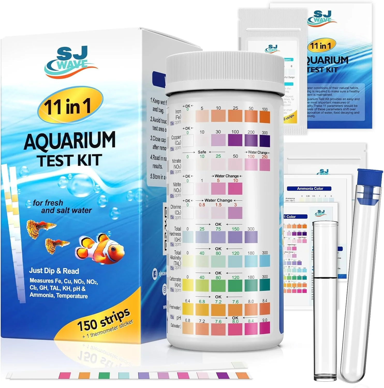 Fine 11 in 1 - Aquarium Test Strips 950 Tests - 150 Strips Fish Tank Aquariums Water Test Kit ebook Aquarium Thermometer Fish Tank Water Testing Kit Includes 50 Ammonia Strips Versatile Usage Advanced