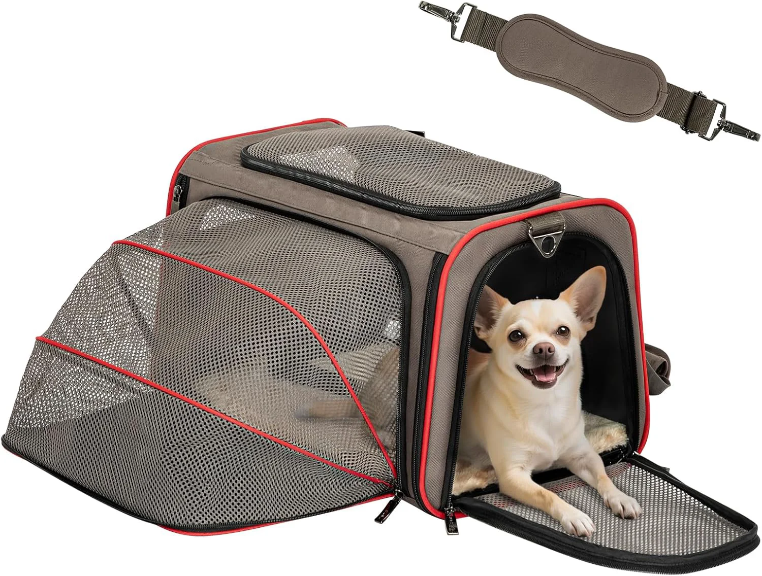 Recyclable Petsfit Expandable Cat Carrier Dog Carriers Airline Soft-Sided Portable Pet Travel Washable Carrier for Kittens Puppies Removable Soft Plush mat and Pockets Locking Safety Zippers High-Grade