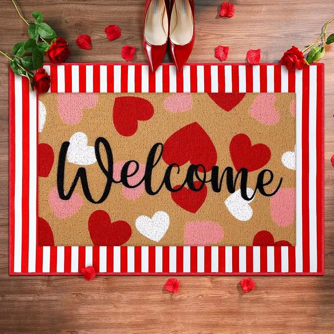 Specialty Tinideya 2 Pcs Valentine Door Mat Heart Welcome Outdoor Non Slip Coir Mats Red Exclusive