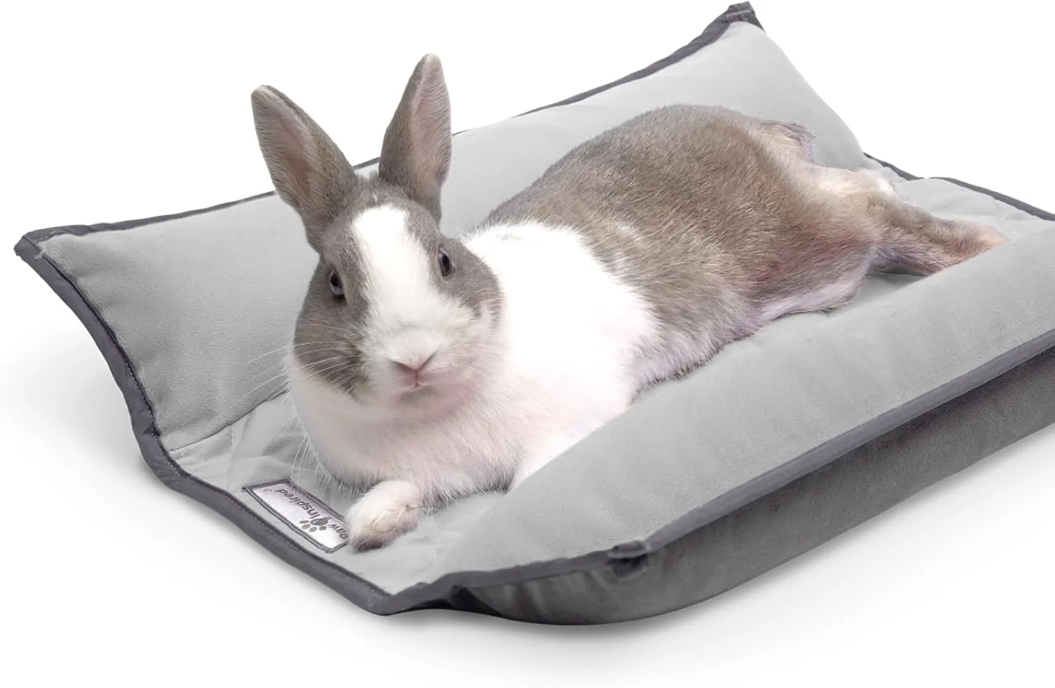 Lightweight Paw Inspired Snuggle Bunny Bolster Bed for Rabbits Cats Dogs and Other Small Pets Reversible Fleece Flop Bedding with Padded Sides Gray Light Gray Advanced