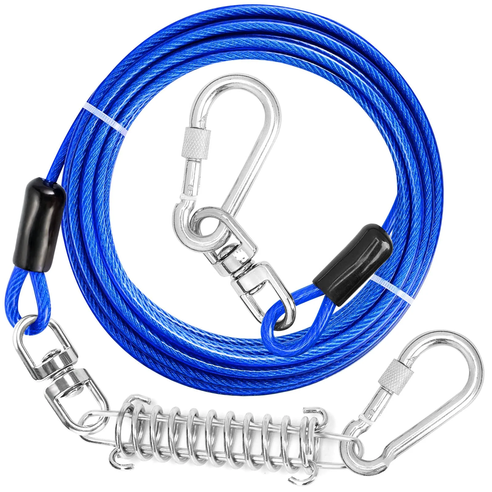 Eco-Friendly Jenico Dog Tie Out Cable – Heavy-Duty 360° Swivel Shock Spring 10–150 ft Yard Outdoor Run Comfortable