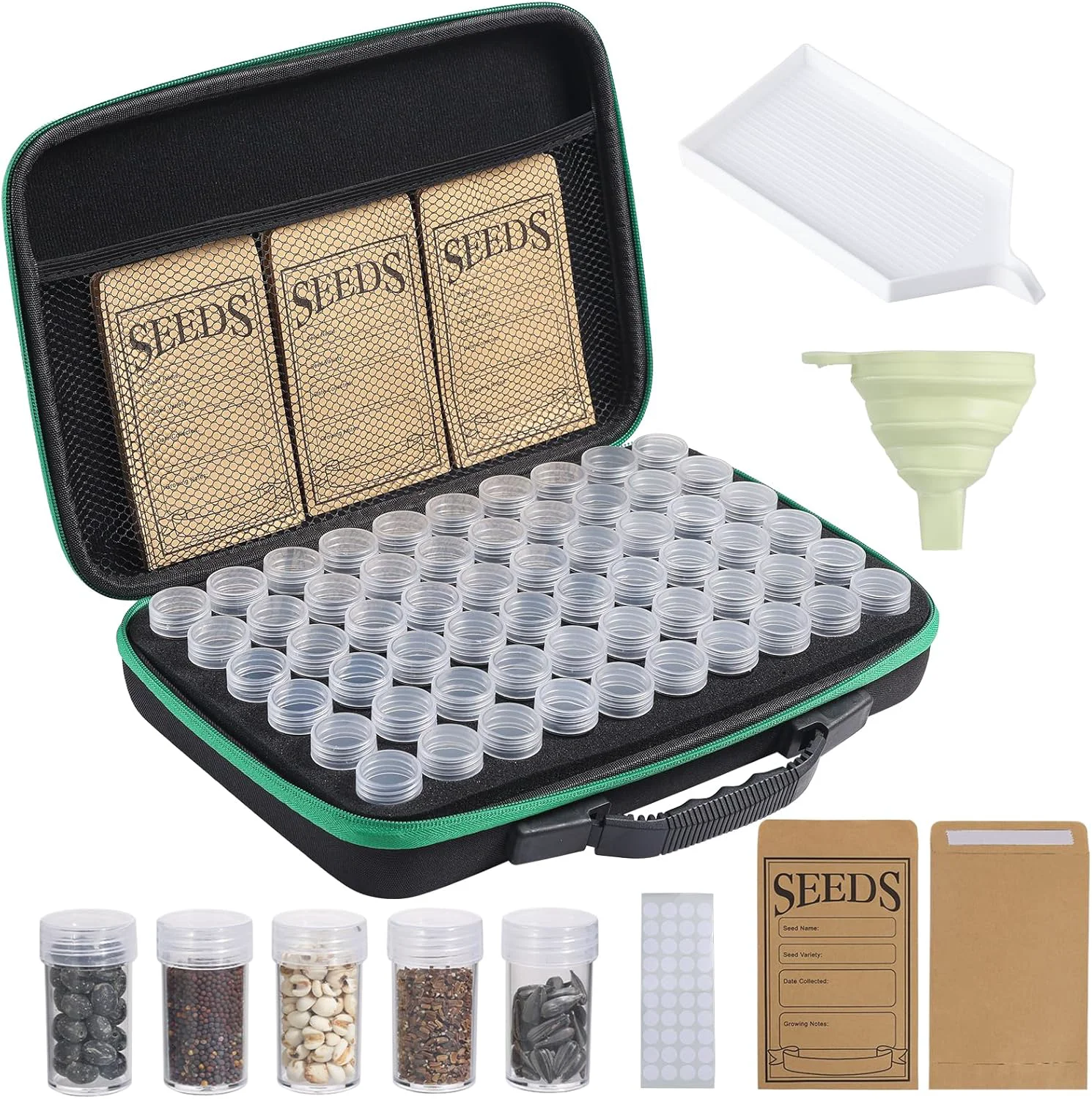 Advanced Seed Storage Box Portable Seed Saving Box Sturdy Seed Organizer Kit Seed Envelopes Funnel Label Seed Container for Flower Plants Vegetable Seed M-60 Slots Fast